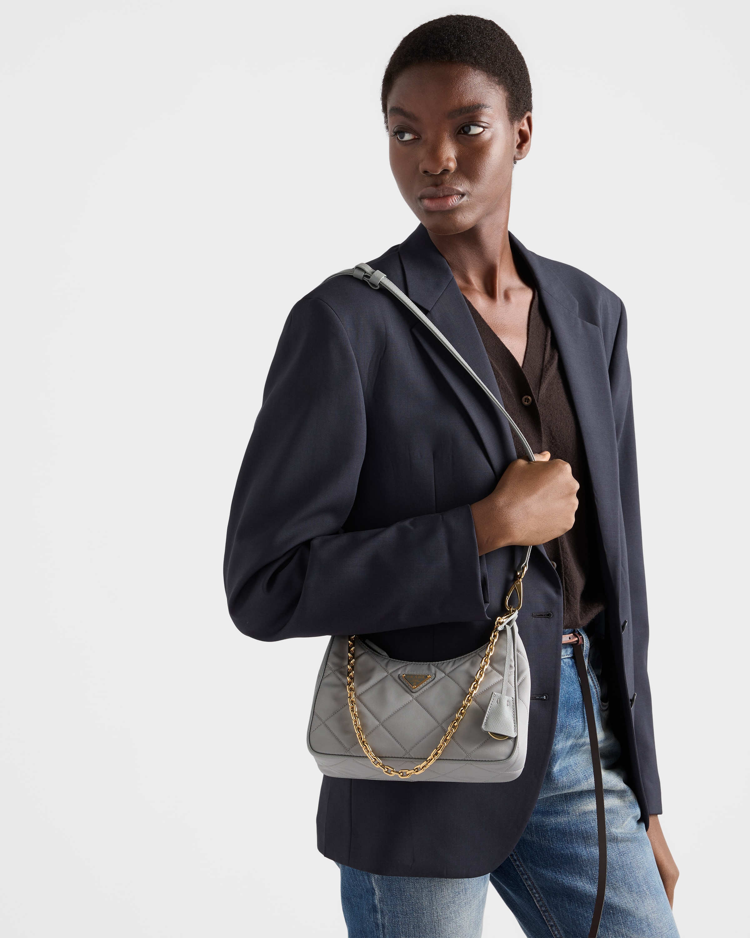Cloudy Gray Prada Re-Edition quilted Re-Nylon mini-bag | PRADA