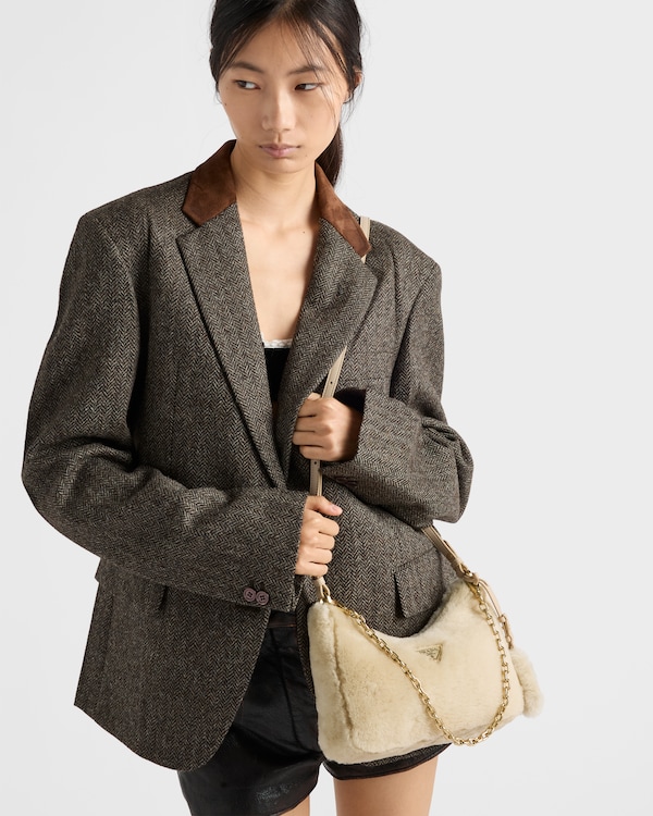 Prada Re-Edition mini shearling bag - Ecru Prada Re-Edition mini shearling bag - Ecru