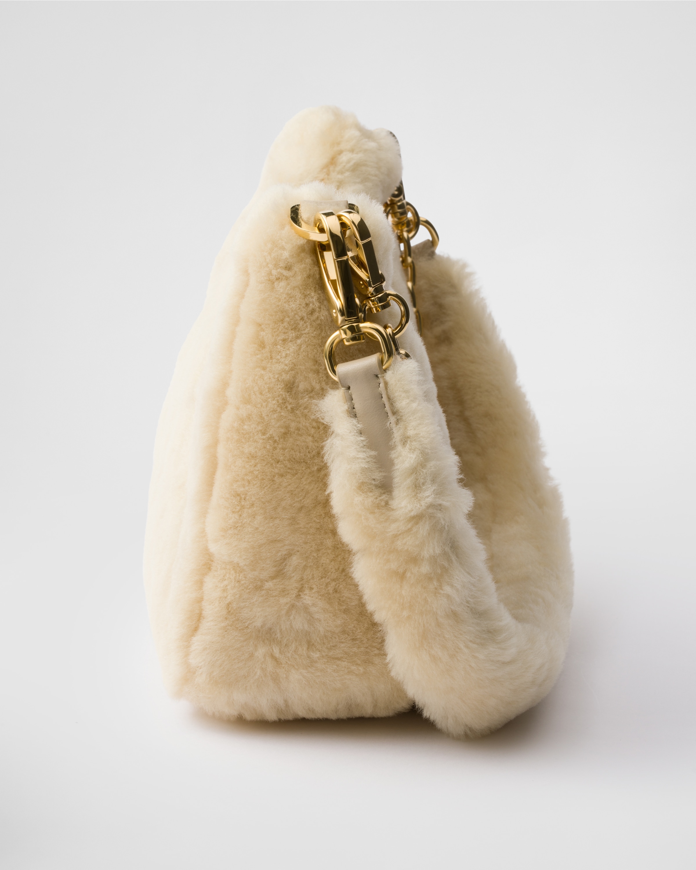Ecru Prada Re-edition Shearling Mini-bag | PRADA