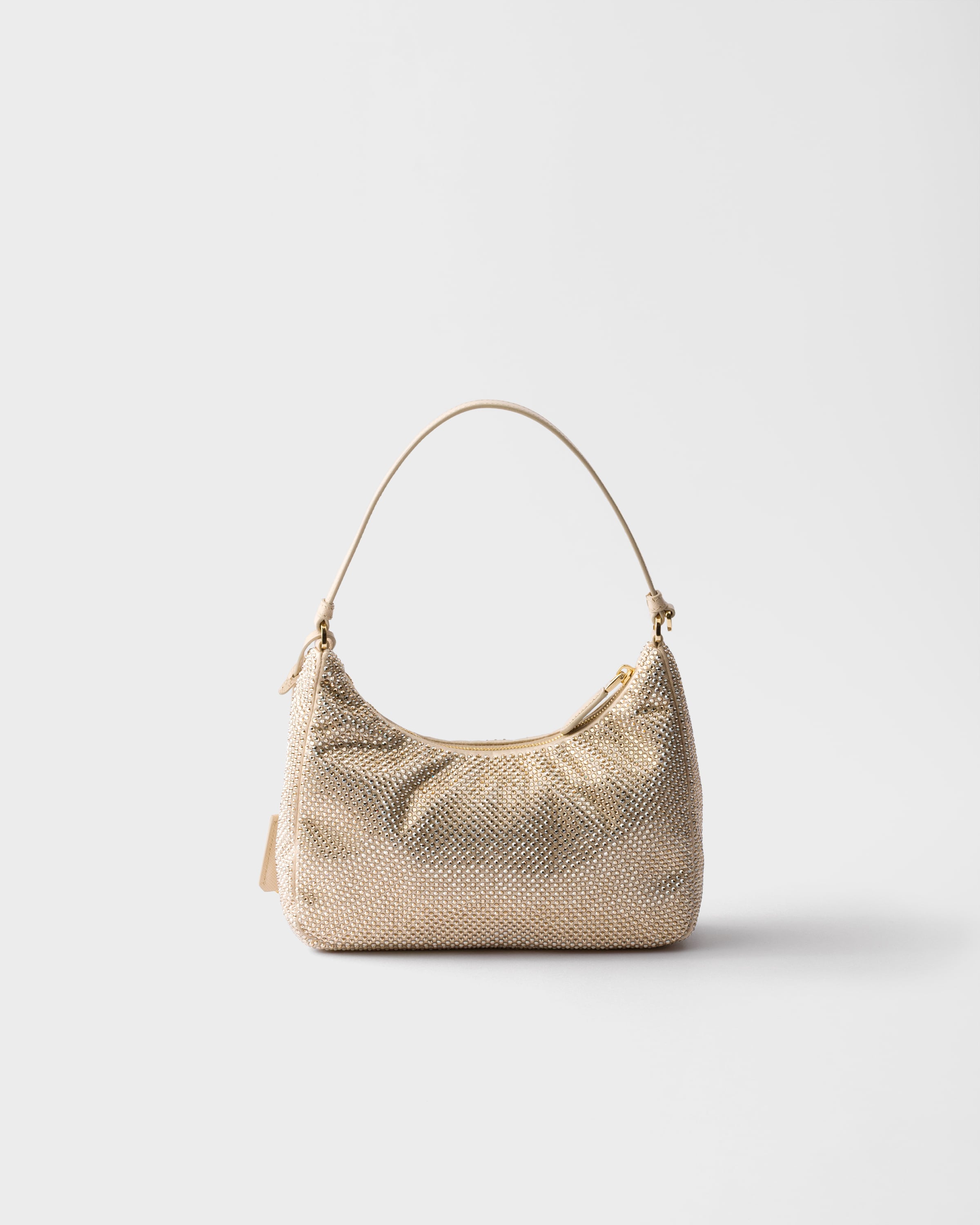 Prada Re-edition 2005 Mini Crystal-studded Satin Bag In Brown