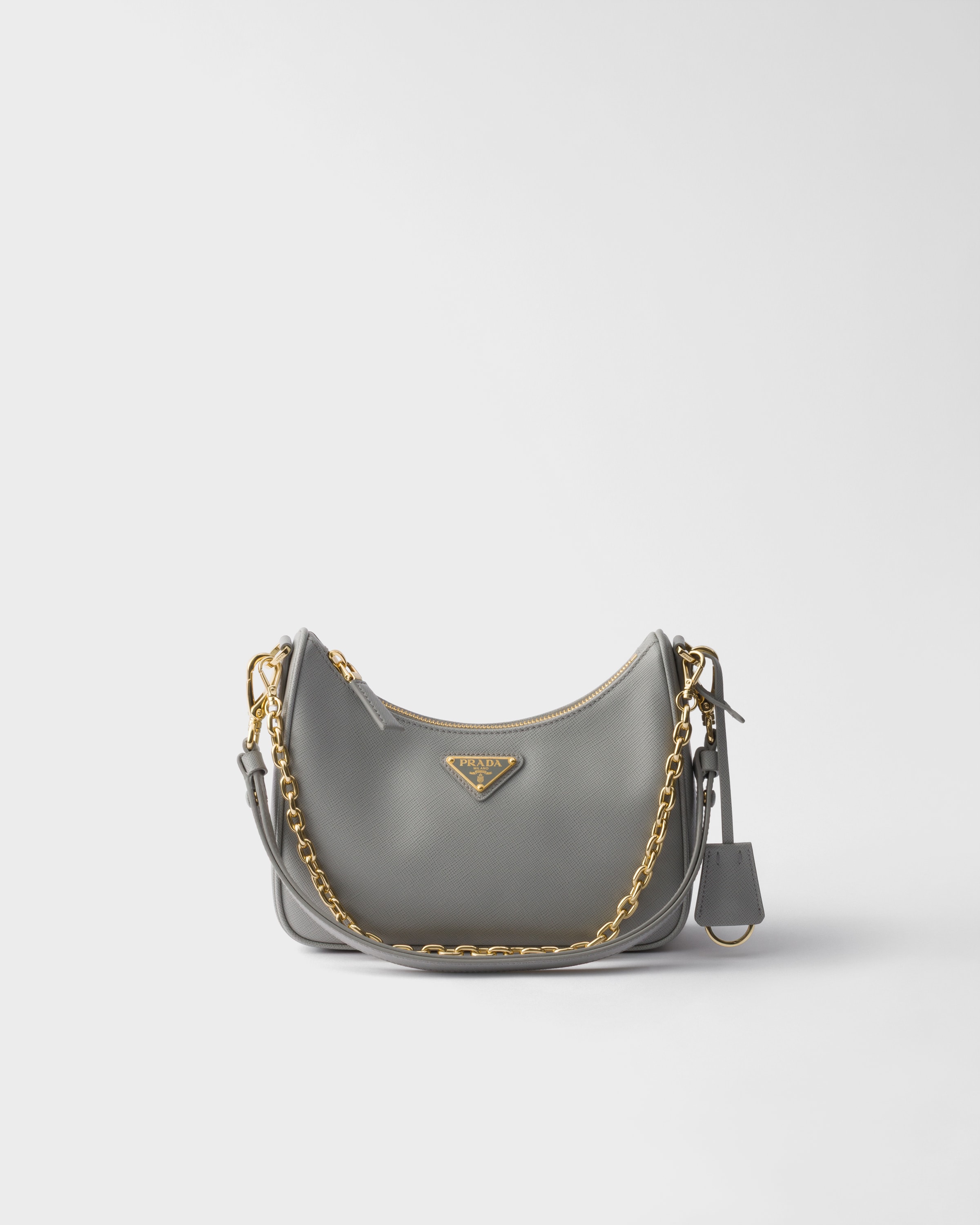 Cloudy Gray Prada Re-Edition mini Saffiano leather bag | PRADA