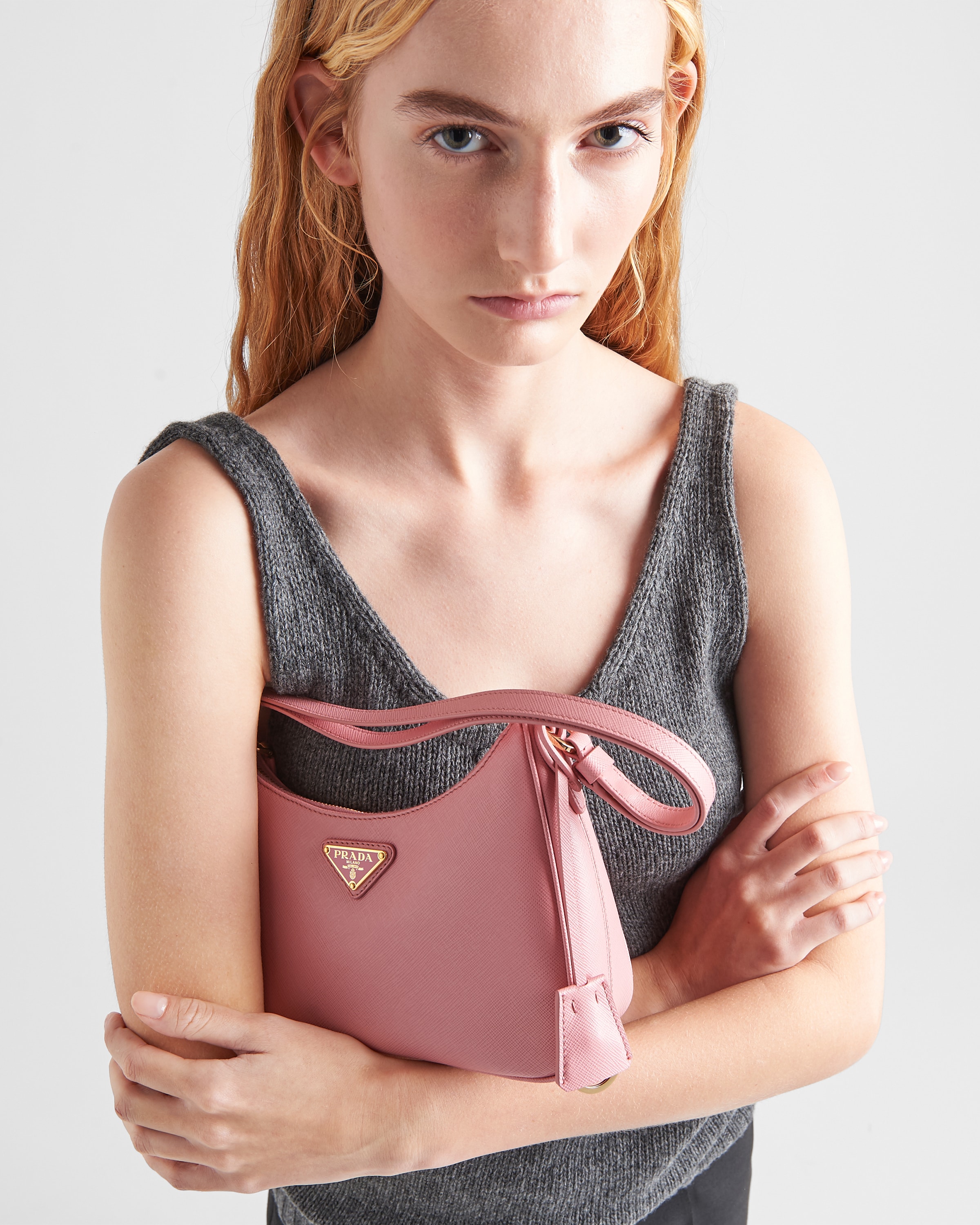 Prada mini bag nylon and store saffiano leather pink