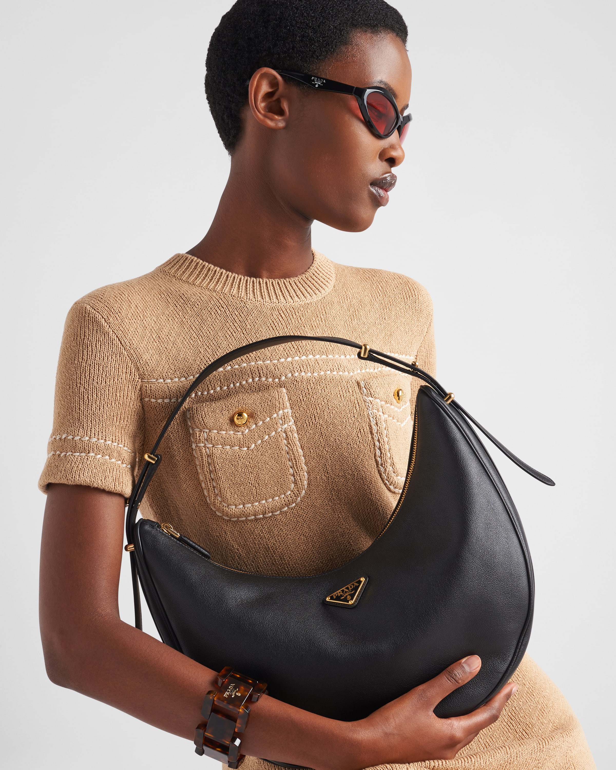 Black Large Leather Shoulder Bag PRADA