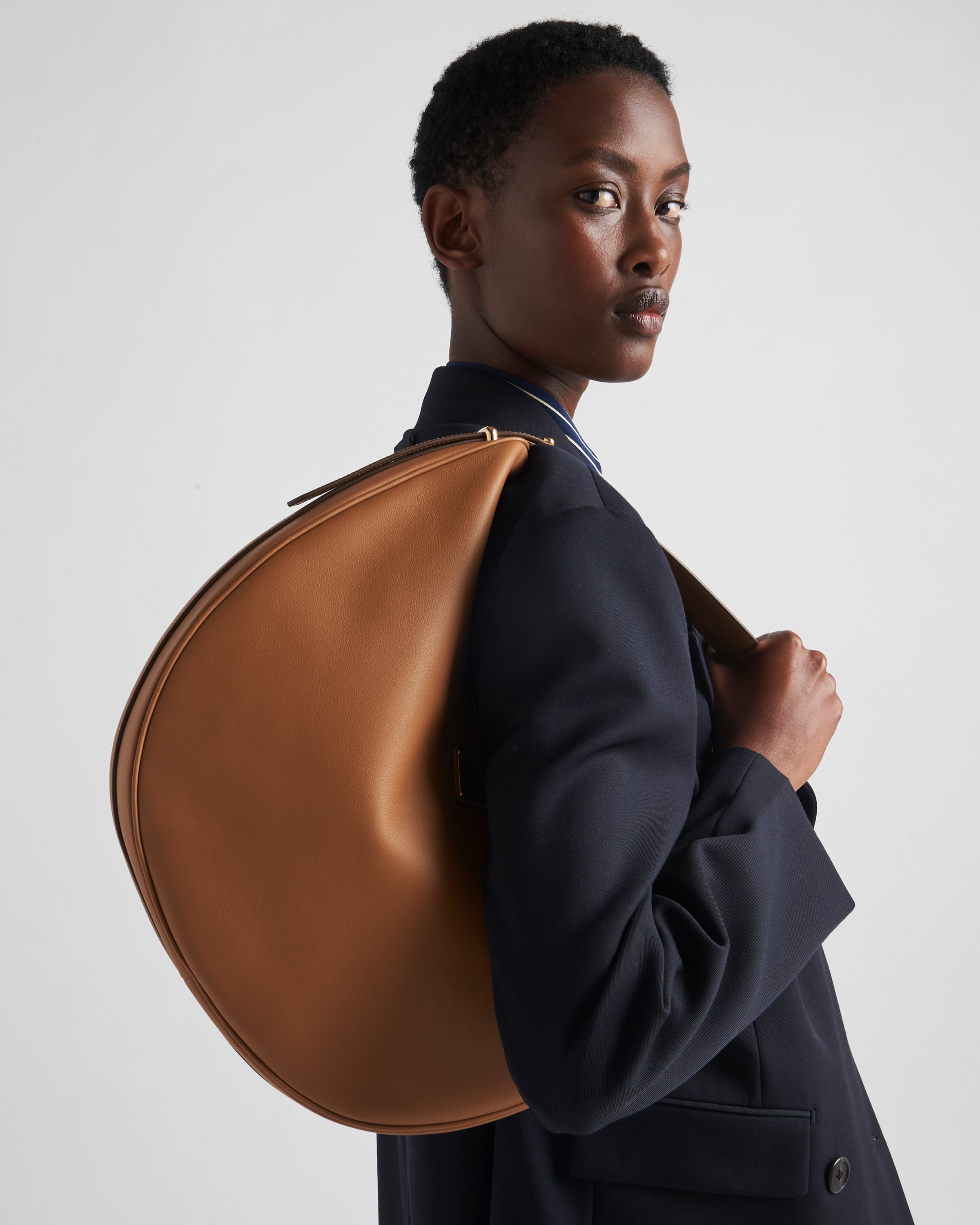Caramel Prada Arqué large leather shoulder bag | PRADA