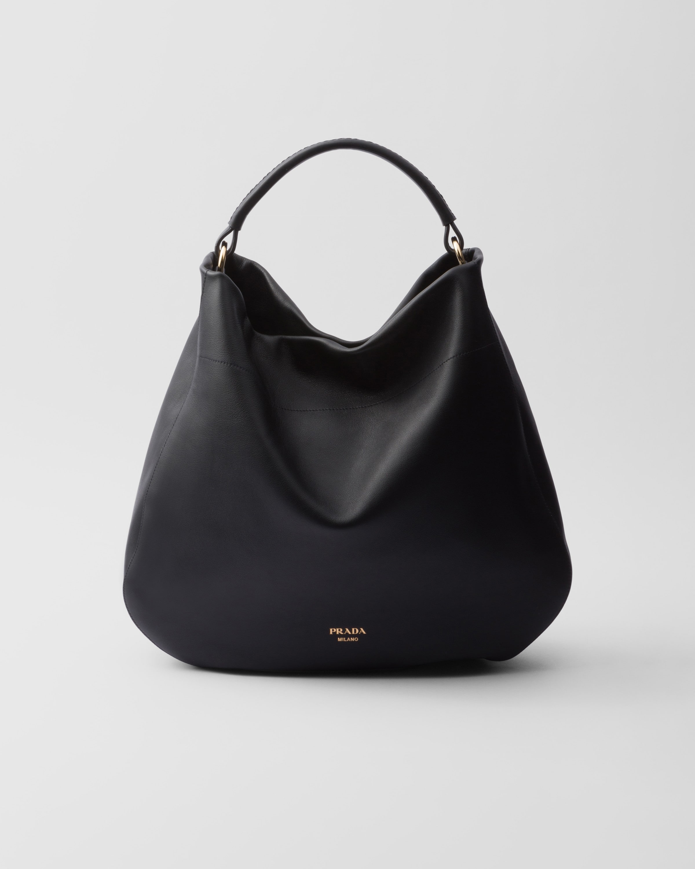 Prada Large Leather Shoulder Bag In Black