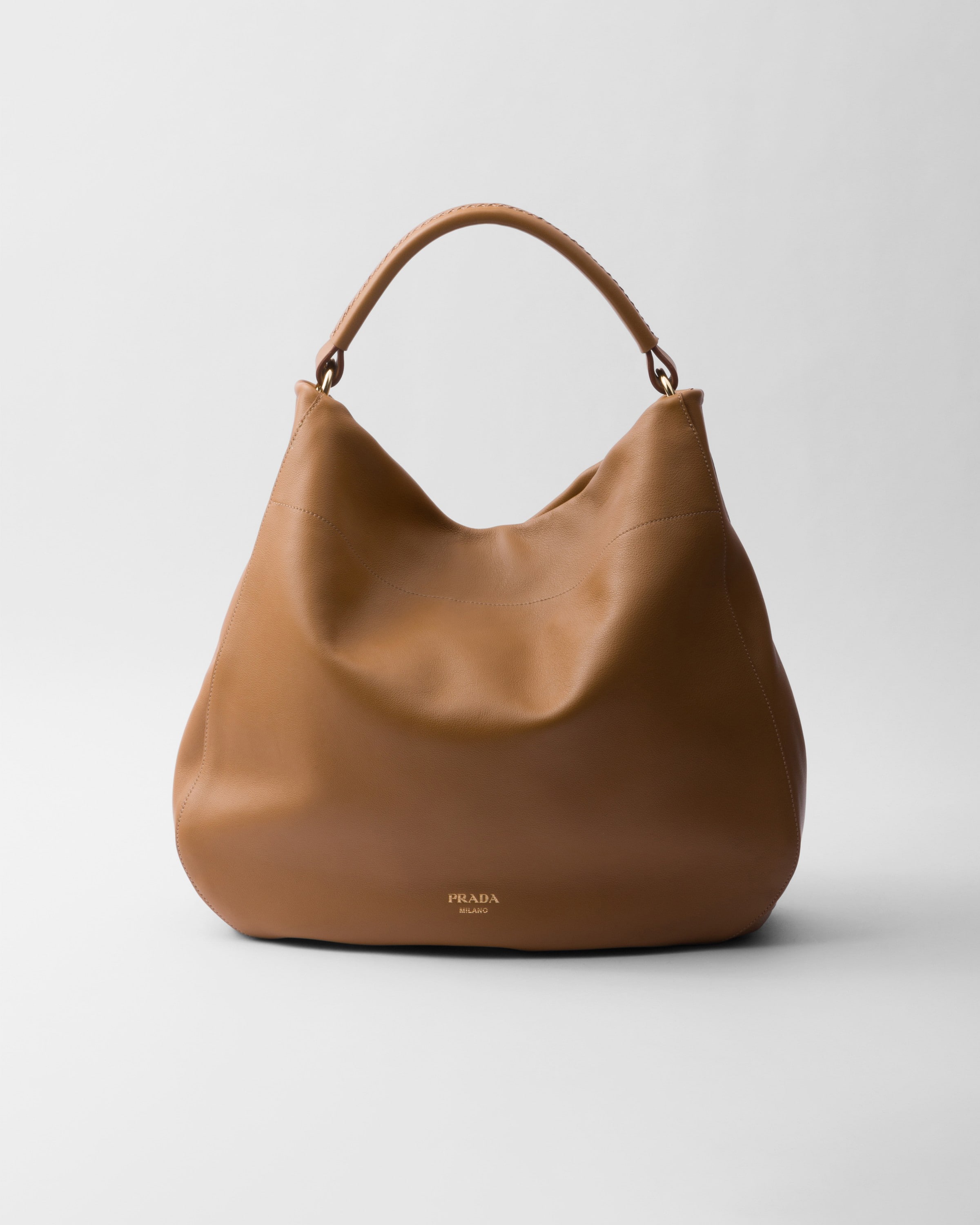 Prada Large Leather Shoulder Bag In Caramel