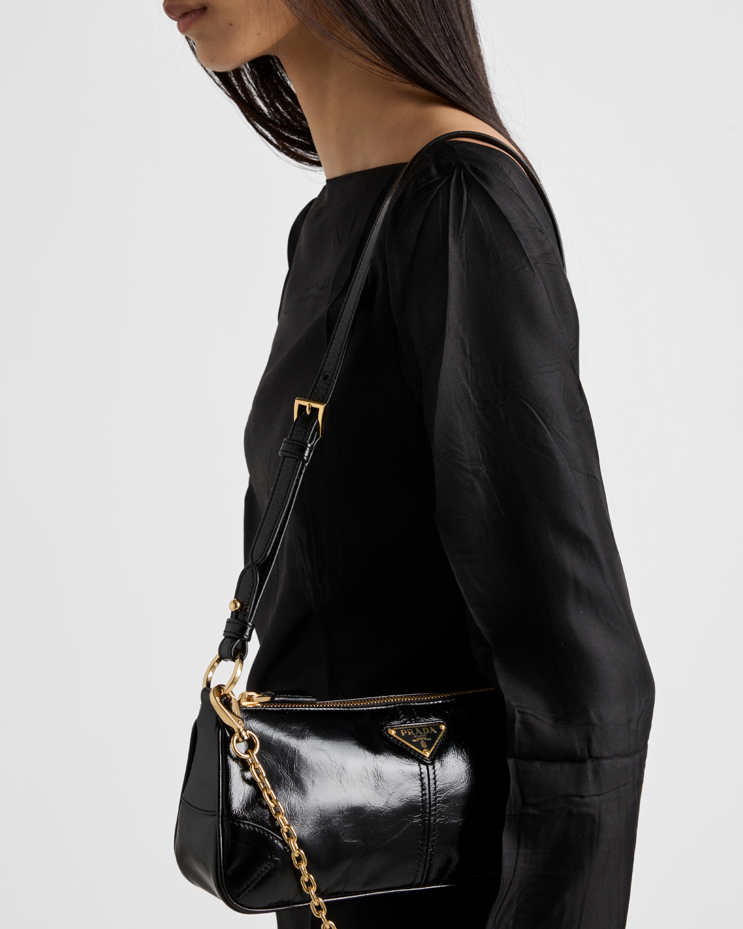 Black Prada Re-edition 2002 Medium Leather Shoulder Bag | PRADA