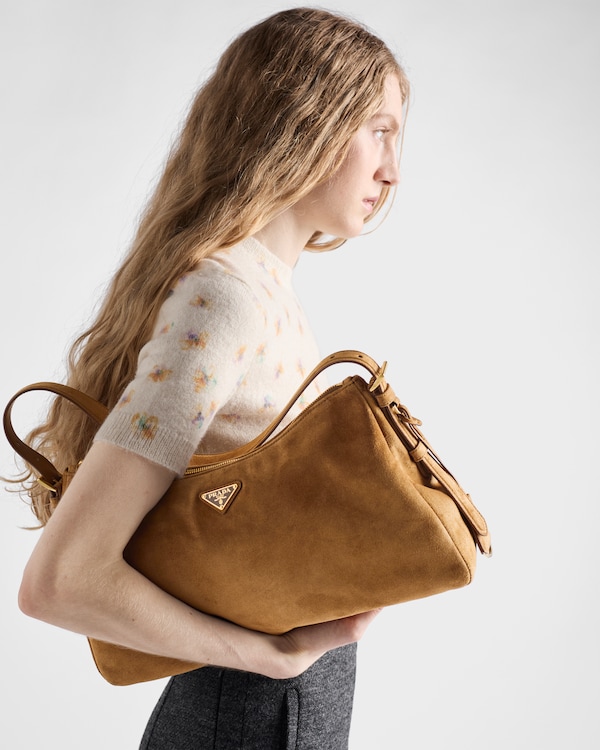 Prada Aimèe large suede shoulder bag - Cinnamon Prada Aimèe large suede shoulder bag - Cinnamon
