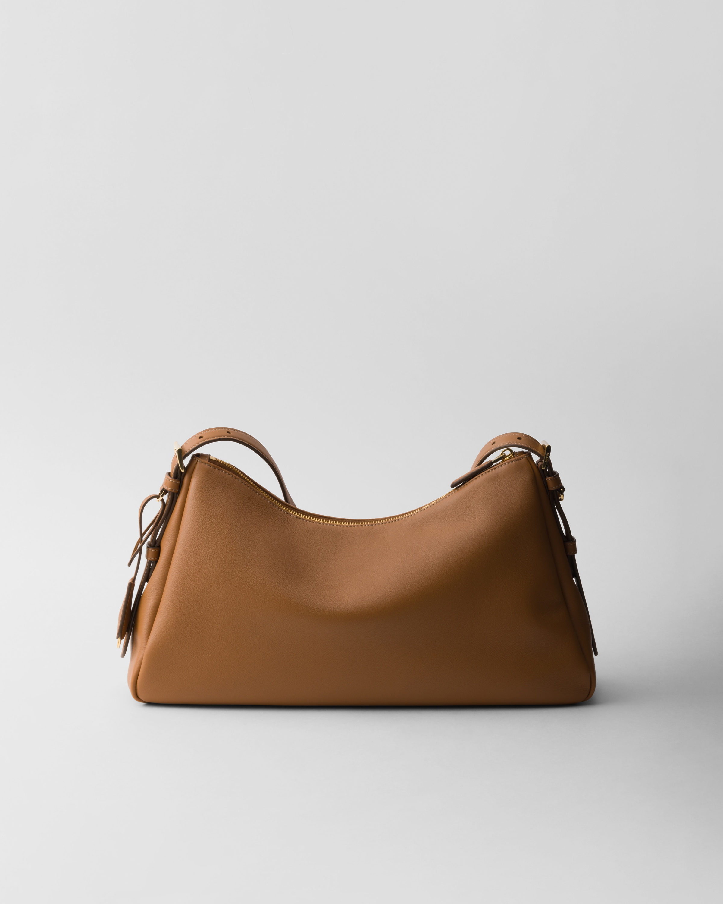 Prada Aimée Large Leather Shoulder Bag In Karamell