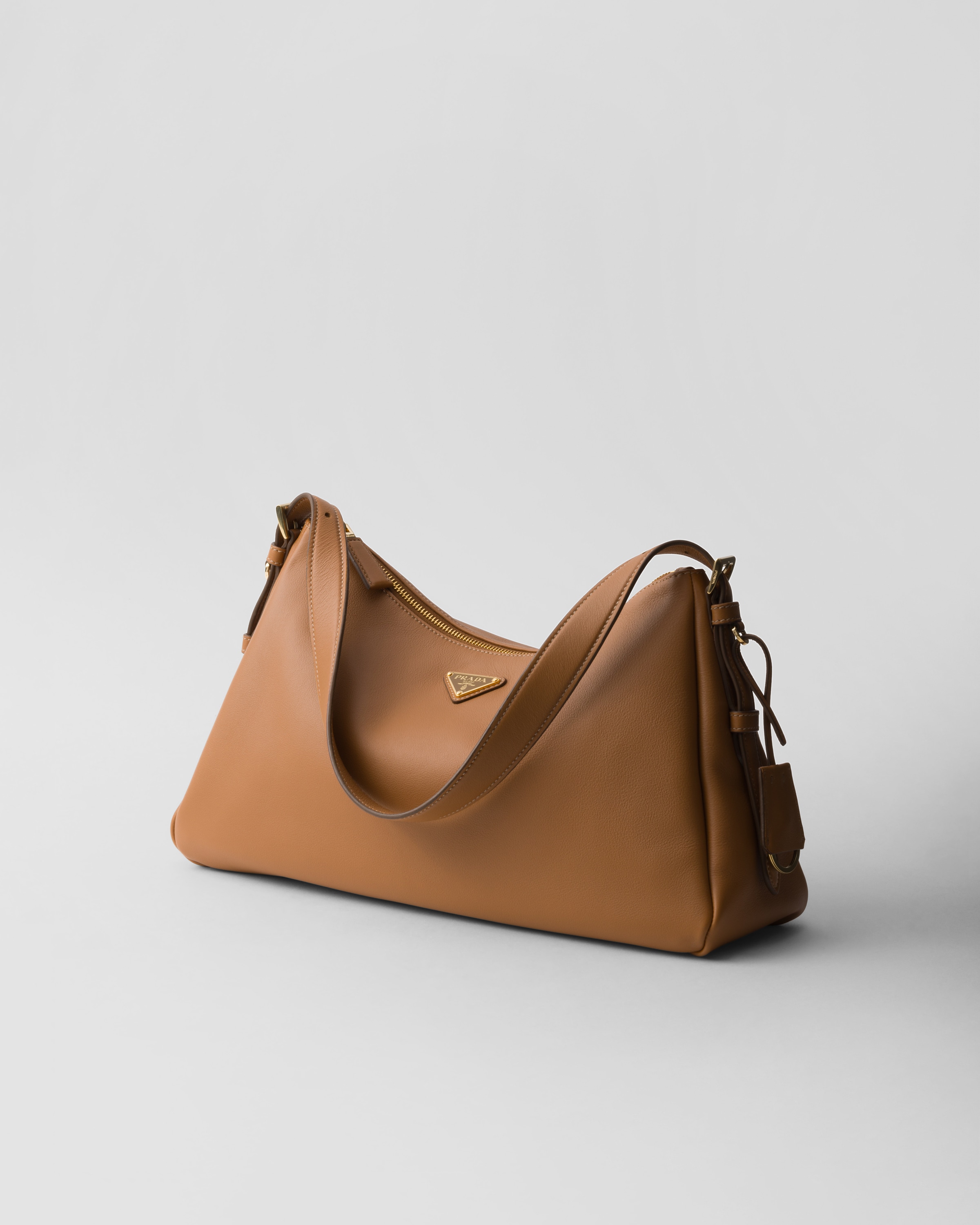 Prada Aimée Large Leather Shoulder Bag In Karamell