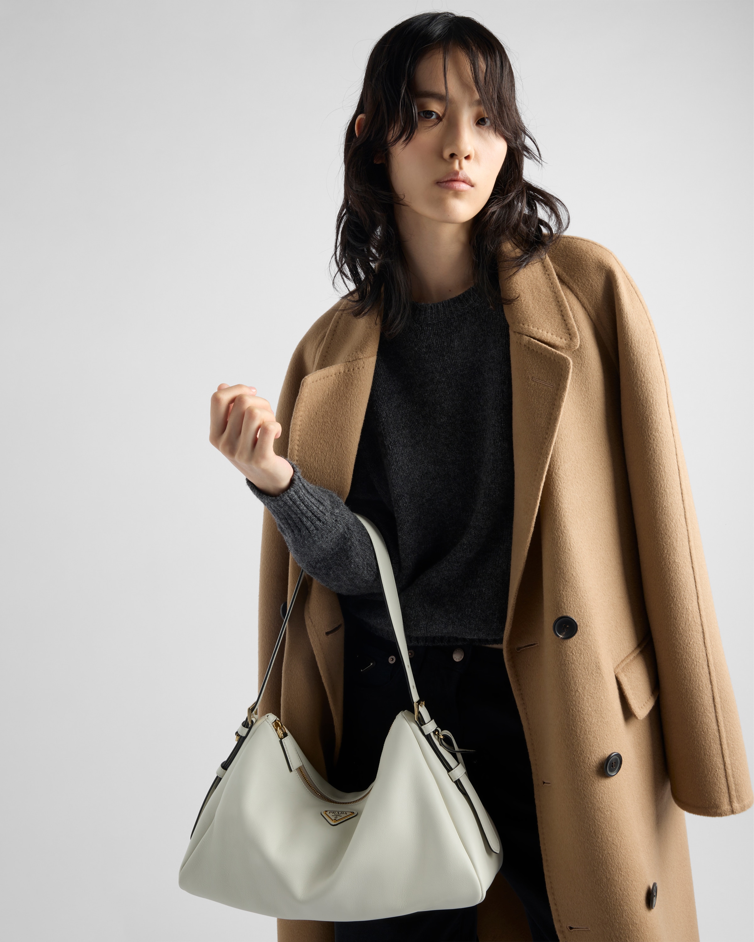 Prada large leather shoulder bag clearance