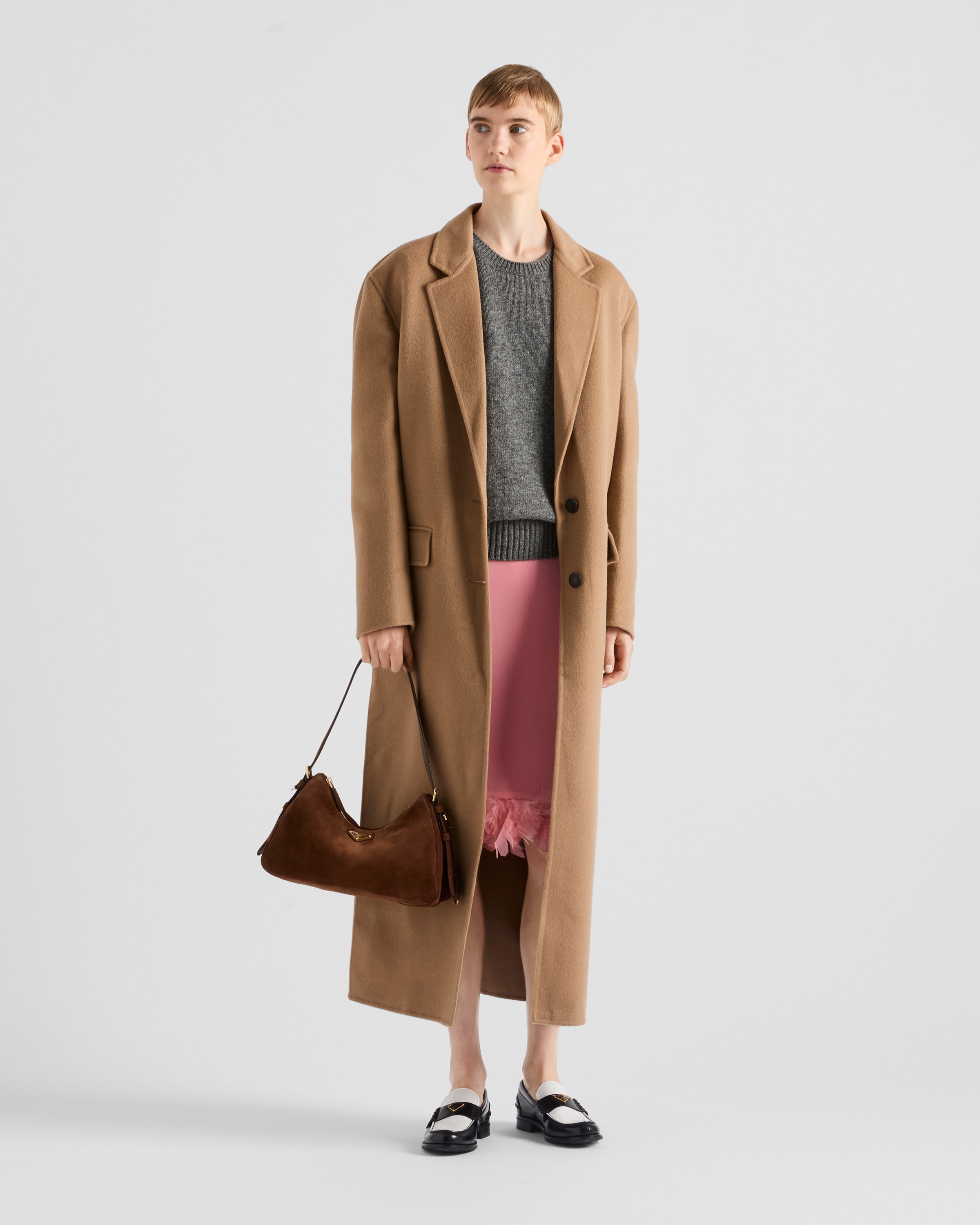 Prada Aimee Medium Zip Suede Shoulder Bag In Cocoa Brown