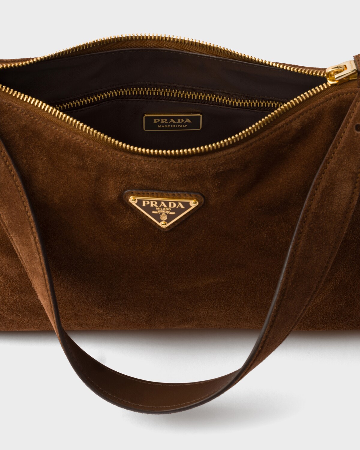 Cocoa Brown Prada Aim e Medium Suede Shoulder Bag PRADA United States