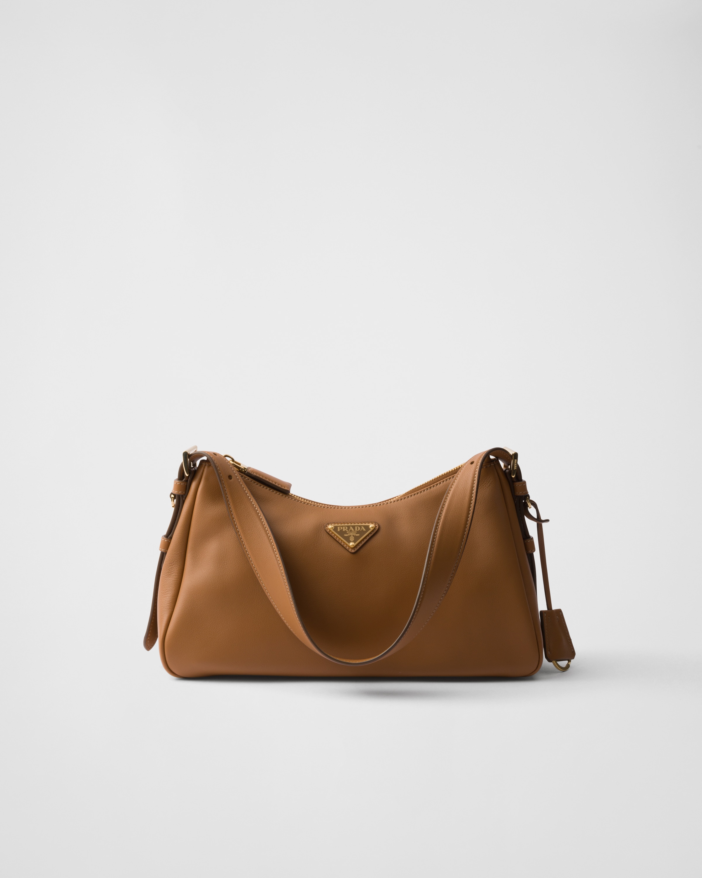 Prada Aimée Medium Leather Shoulder Bag, Woman, Caramel