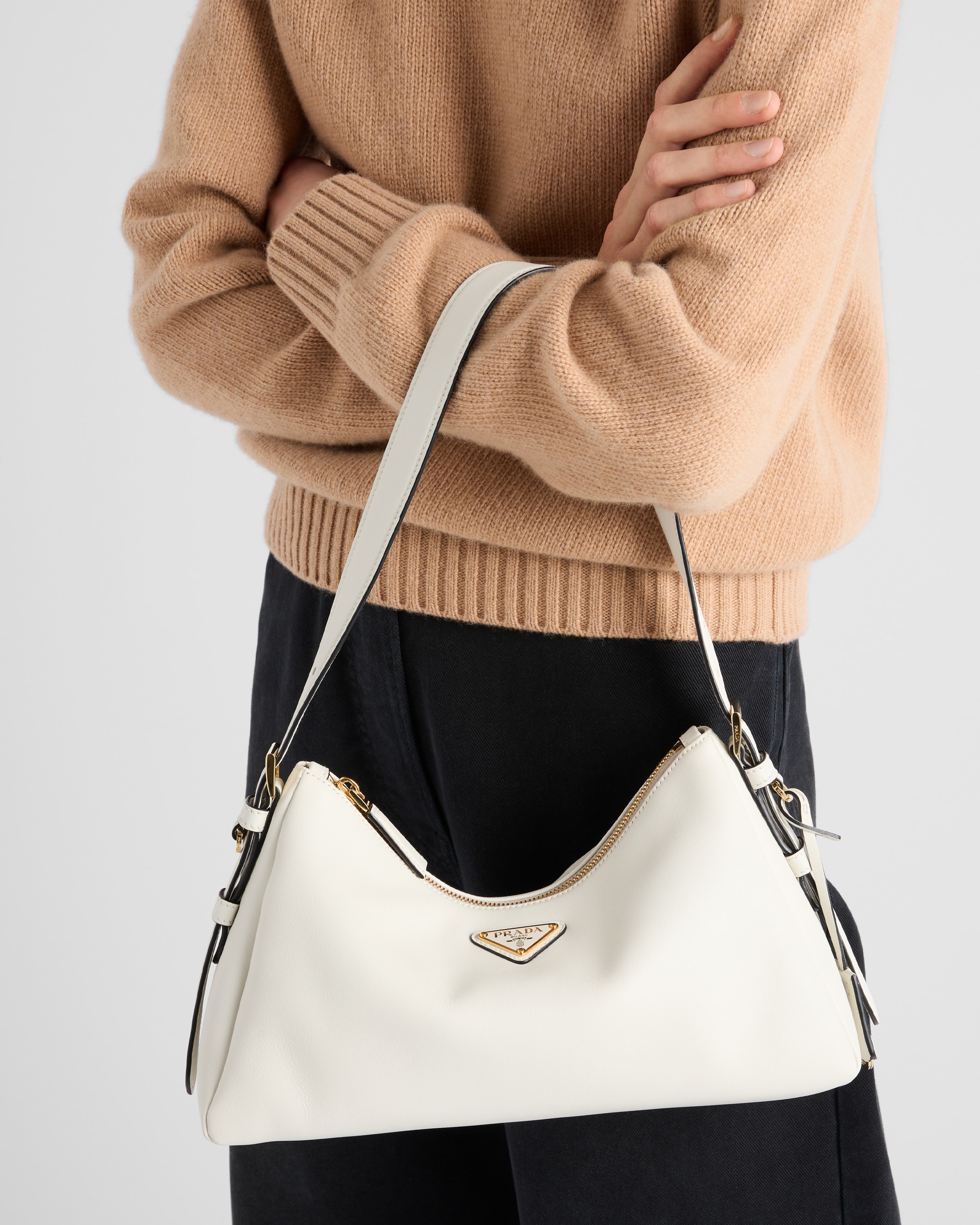 White Prada Aimée Medium Leather Shoulder Bag | PRADA