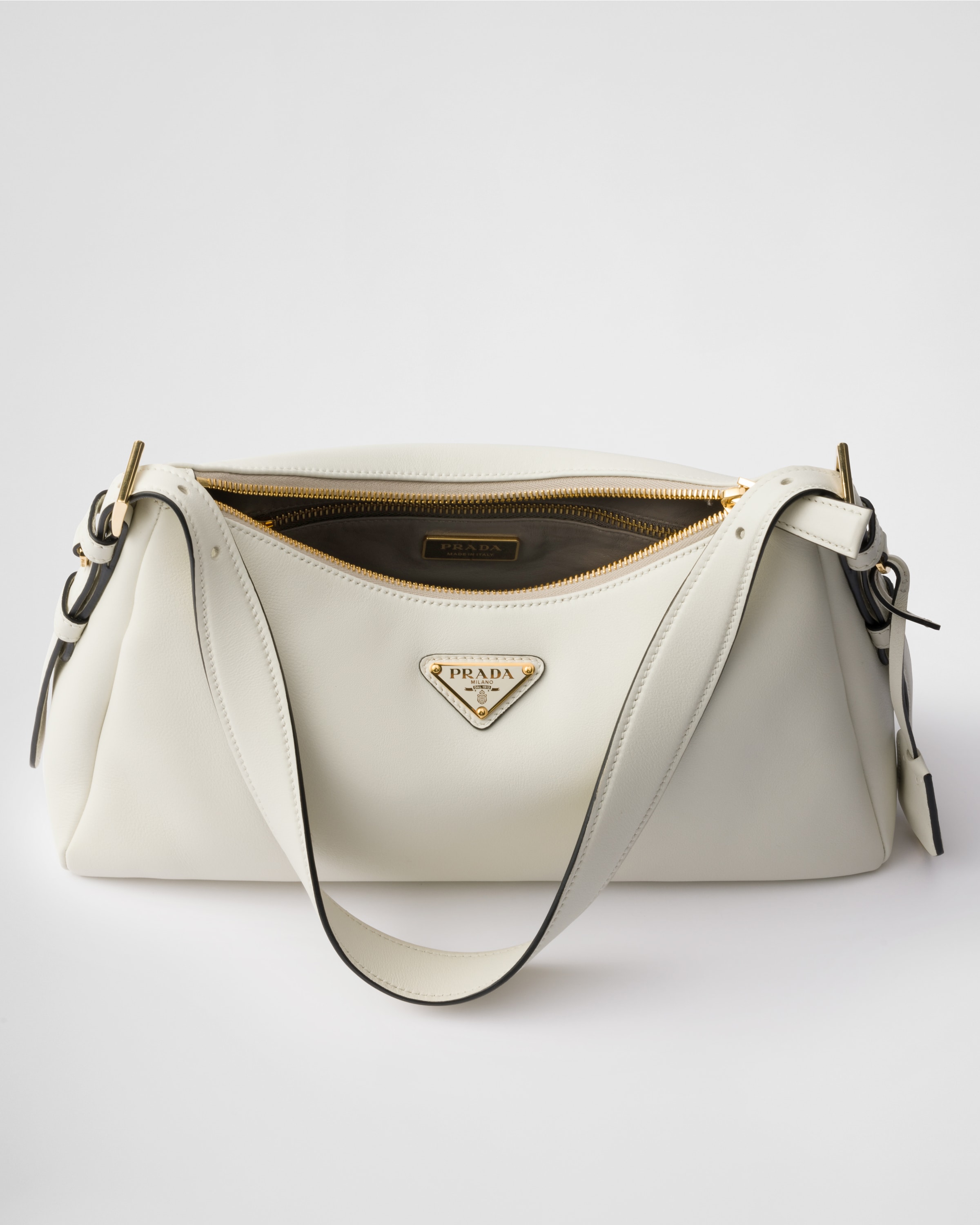 White Prada Aimée Medium Leather Shoulder Bag | PRADA