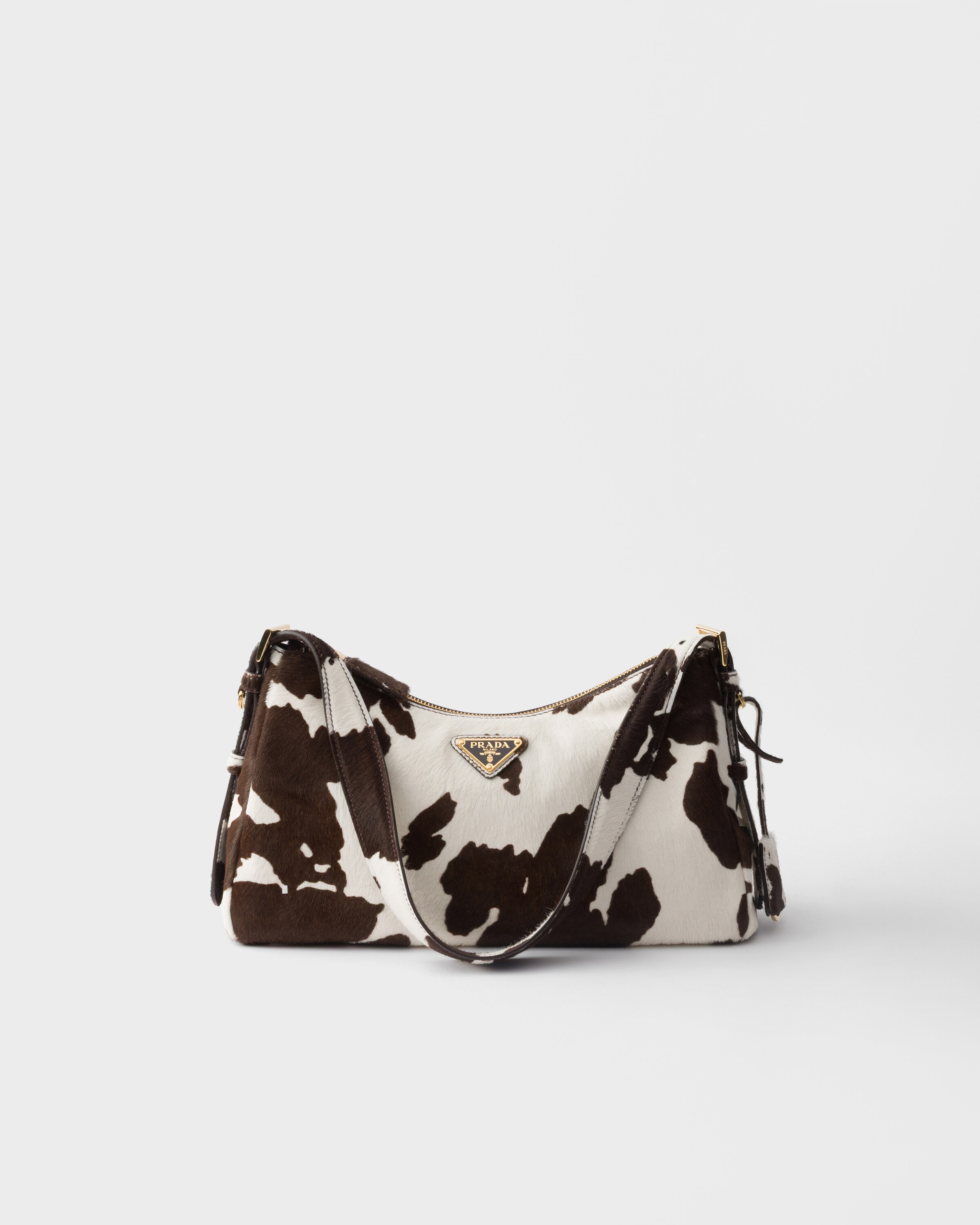 Prada Aimèe Medium Printed Leather Shoulder Bag, Woman, White/dark Brown