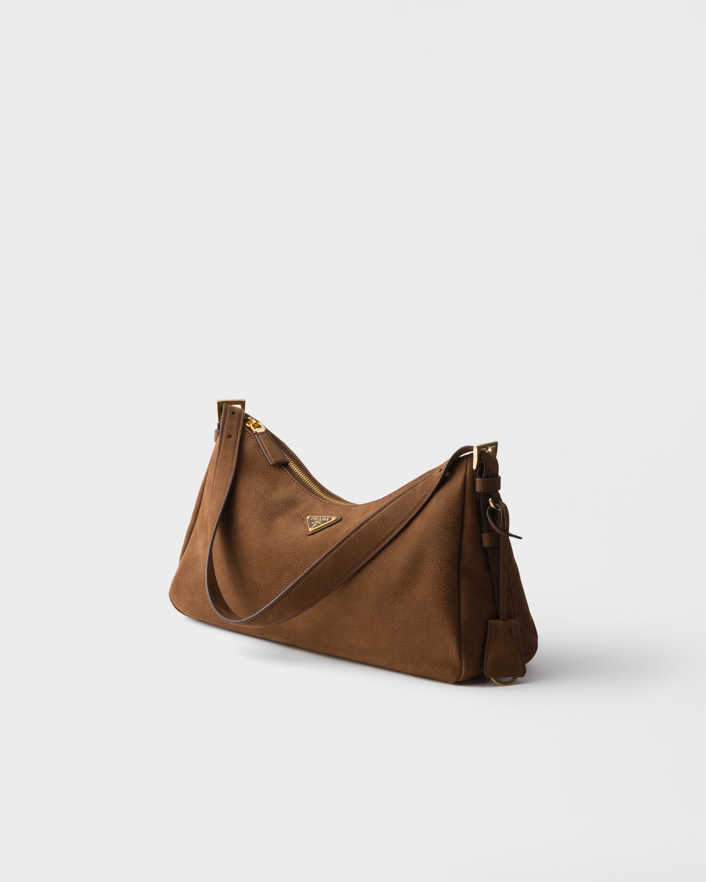 Cocoa Brown Prada Aimée Large Nubuck Leather Shoulder Bag | PRADA