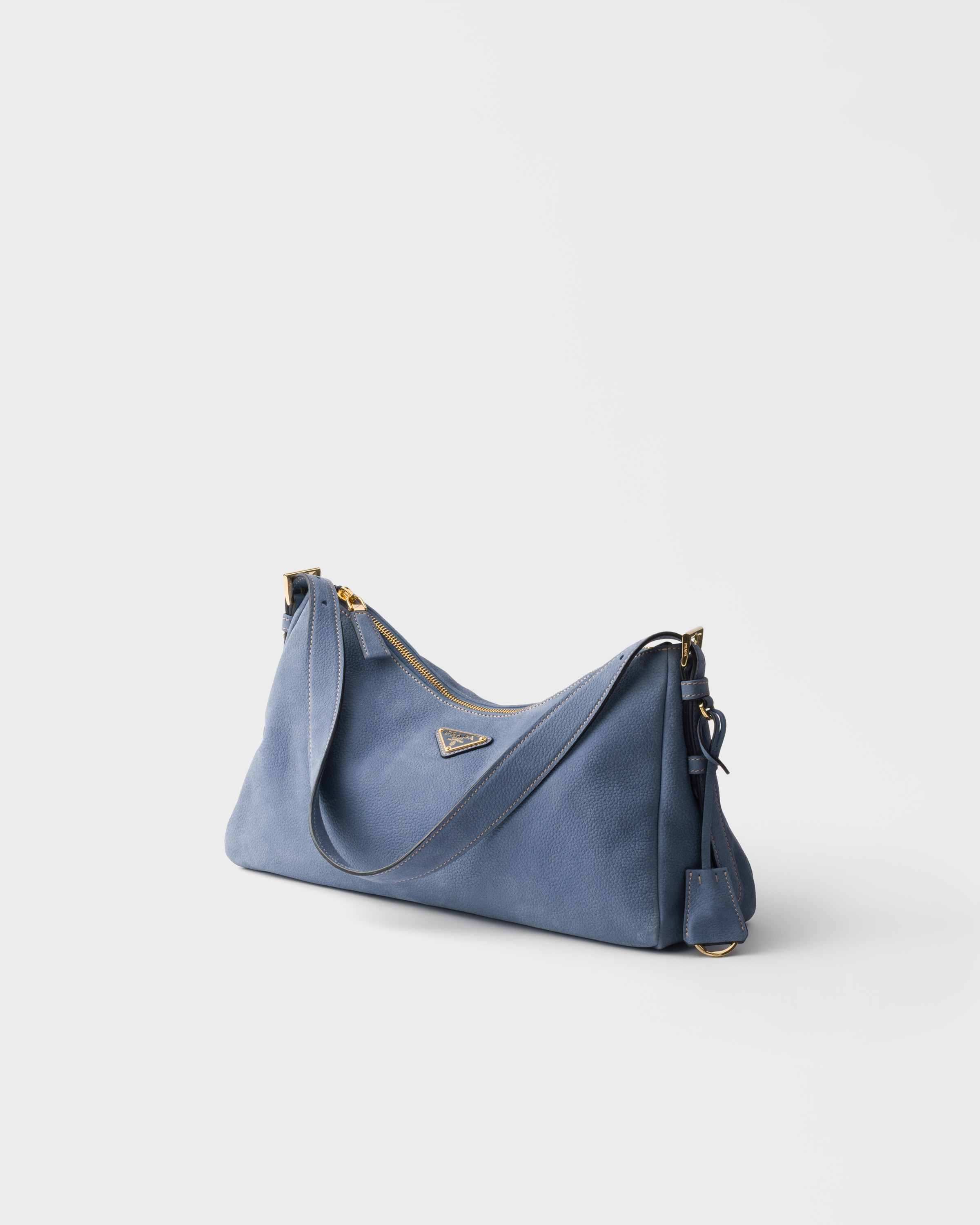 Aviation Blue Prada Aimée large nubuck leather shoulder bag
