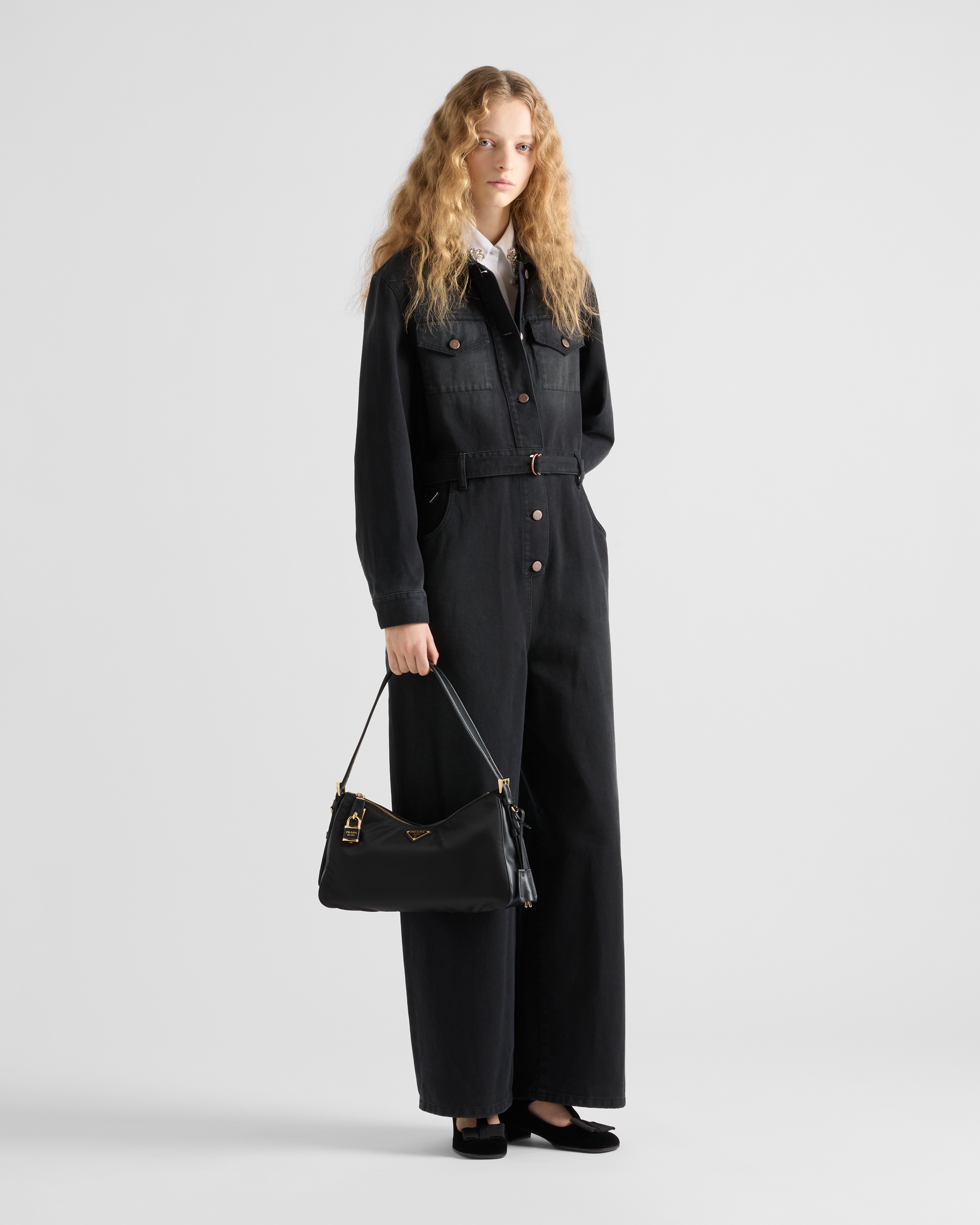 ショルダーバッグ・ポシェット PRADA BLACK NYLON LARGE AIMEE SHOULDER BAG PRADA＊Aimee large leather shoulder bag ショルダー＊送料込