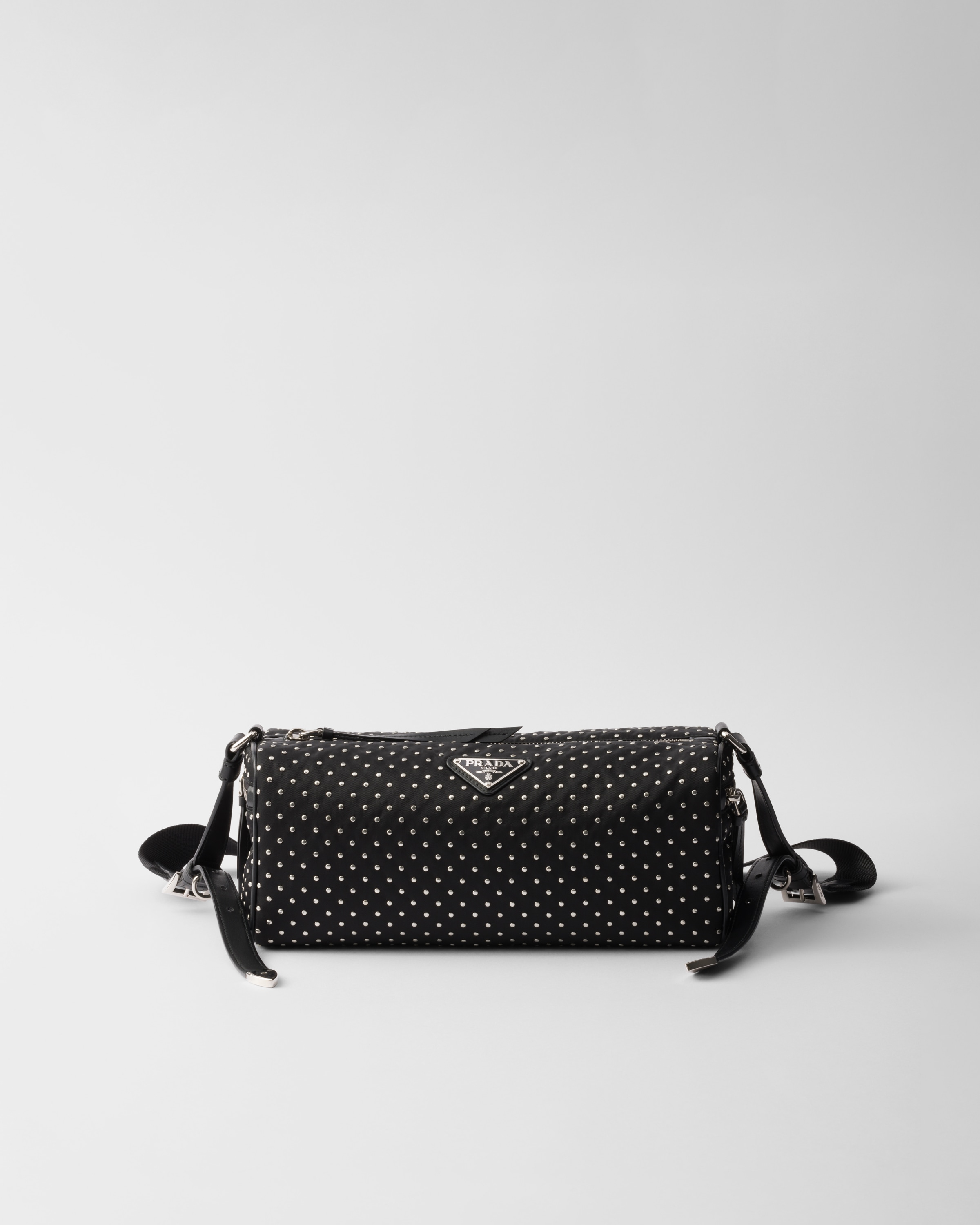 Black Re nylon Bag With Studs PRADA
