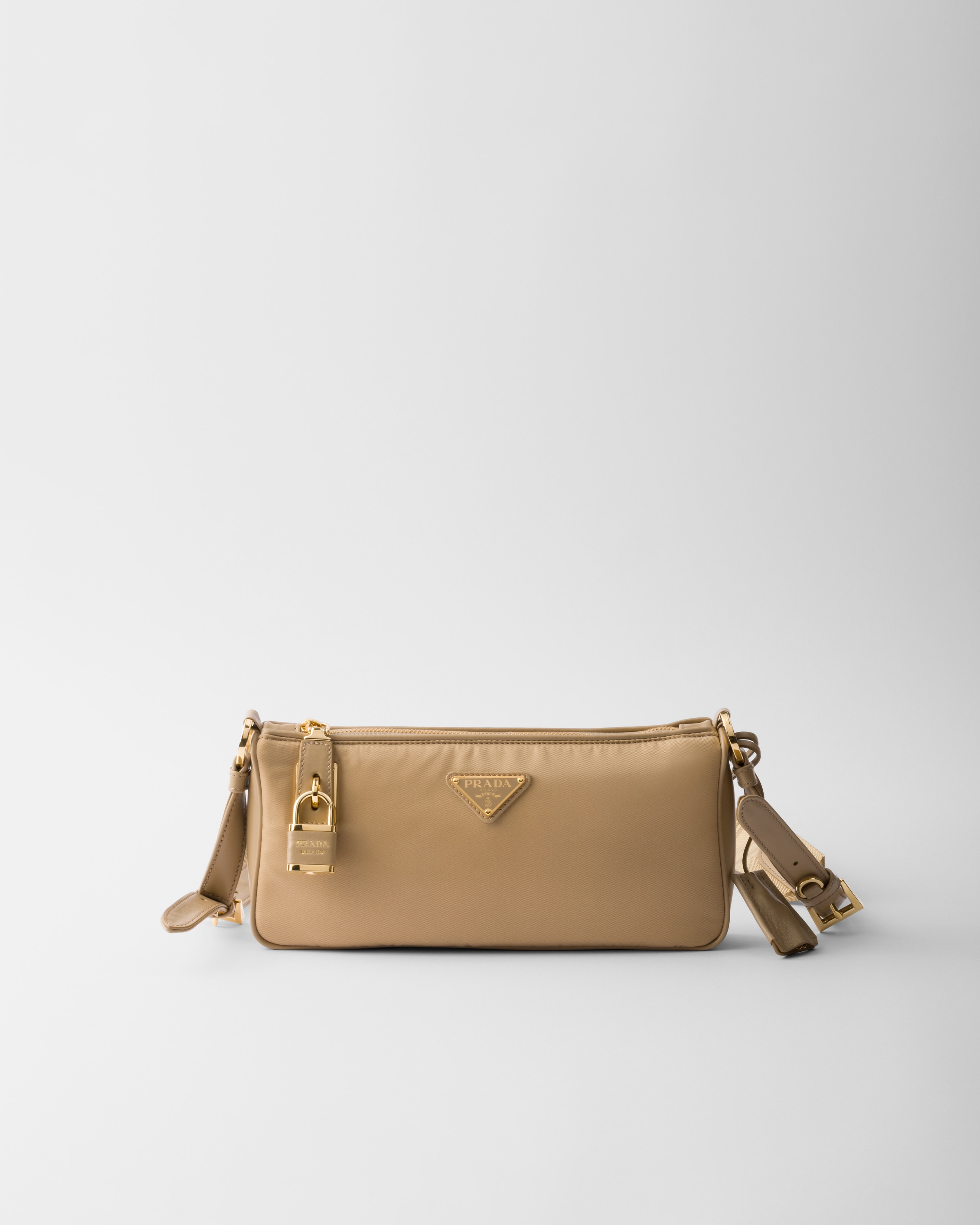 Prada Nylon Crossbody Bag Adjustable Strap In Camel Brown