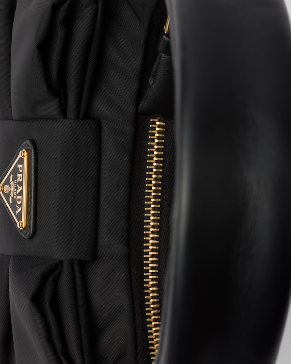 Mini Re-Nylon and nappa leather bag with bow - Black Mini Re-Nylon and nappa leather bag with bow - Black
