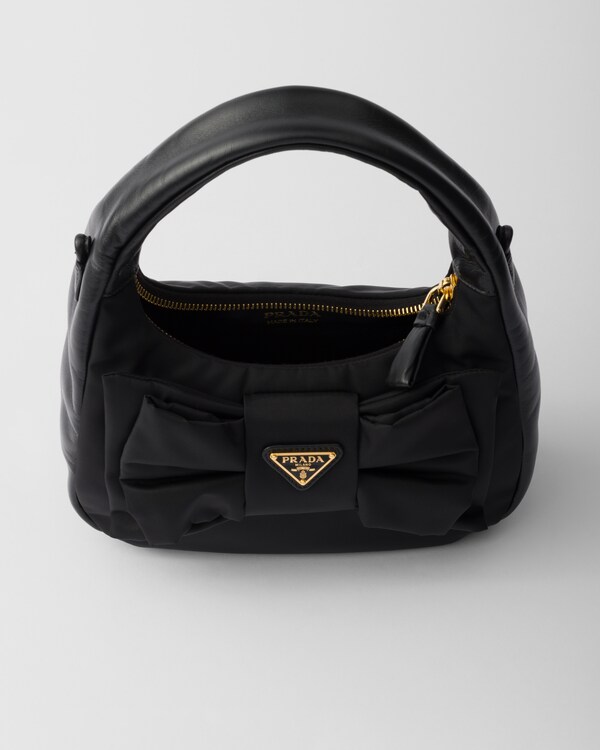 Mini Re-Nylon and nappa leather bag with bow - Black Mini Re-Nylon and nappa leather bag with bow - Black