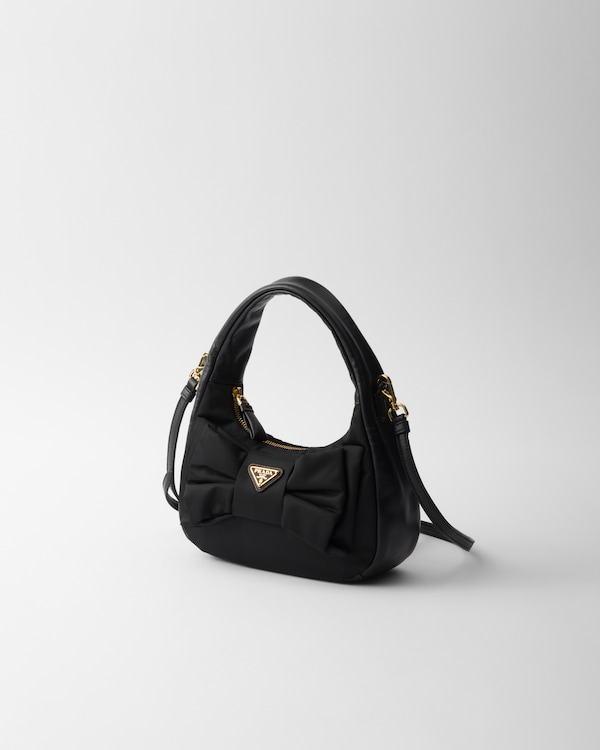 Mini Re-Nylon and nappa leather bag with bow - Black Mini Re-Nylon and nappa leather bag with bow - Black