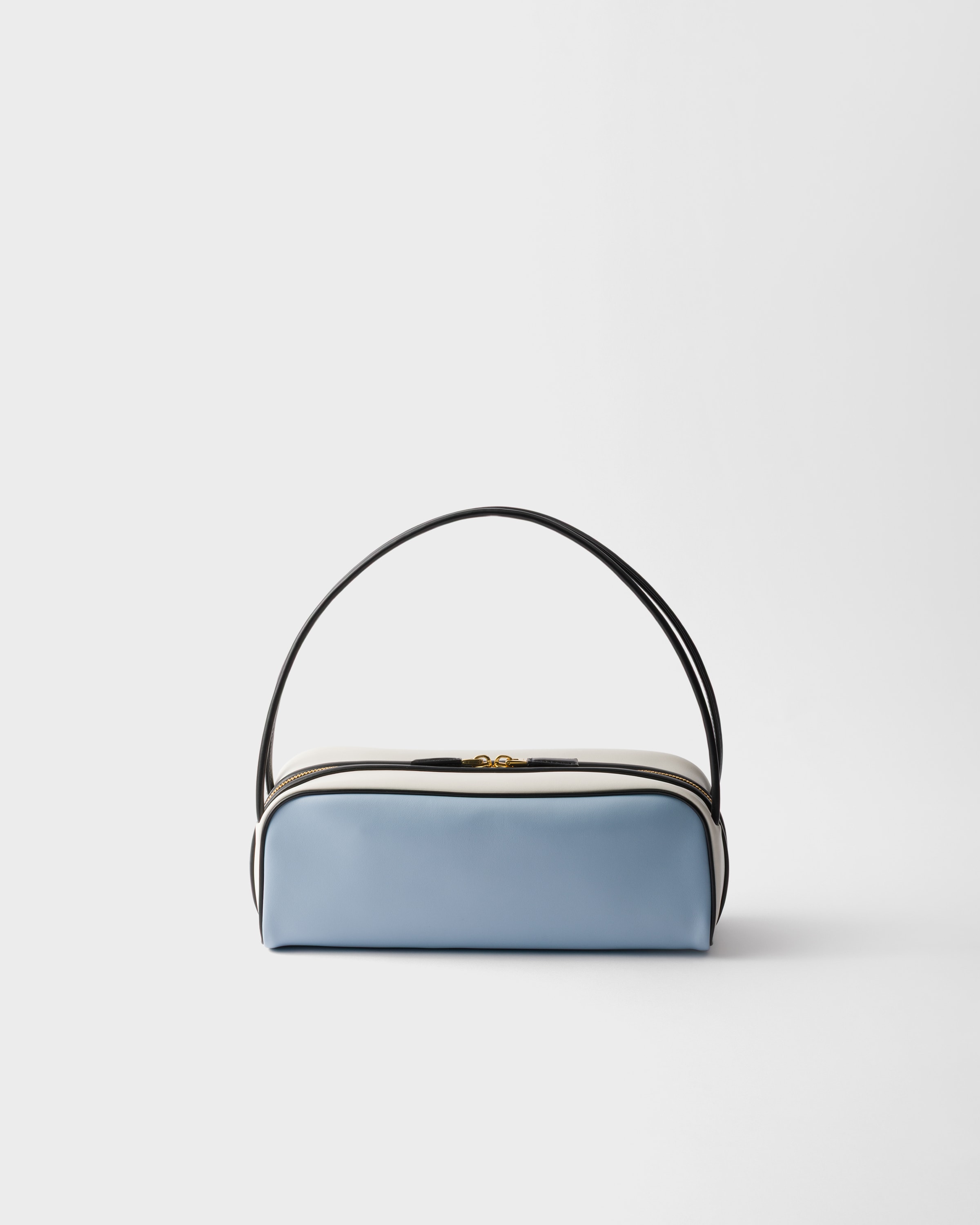 Prada Leather Swing Shoulder Bag In Celeste/white/black