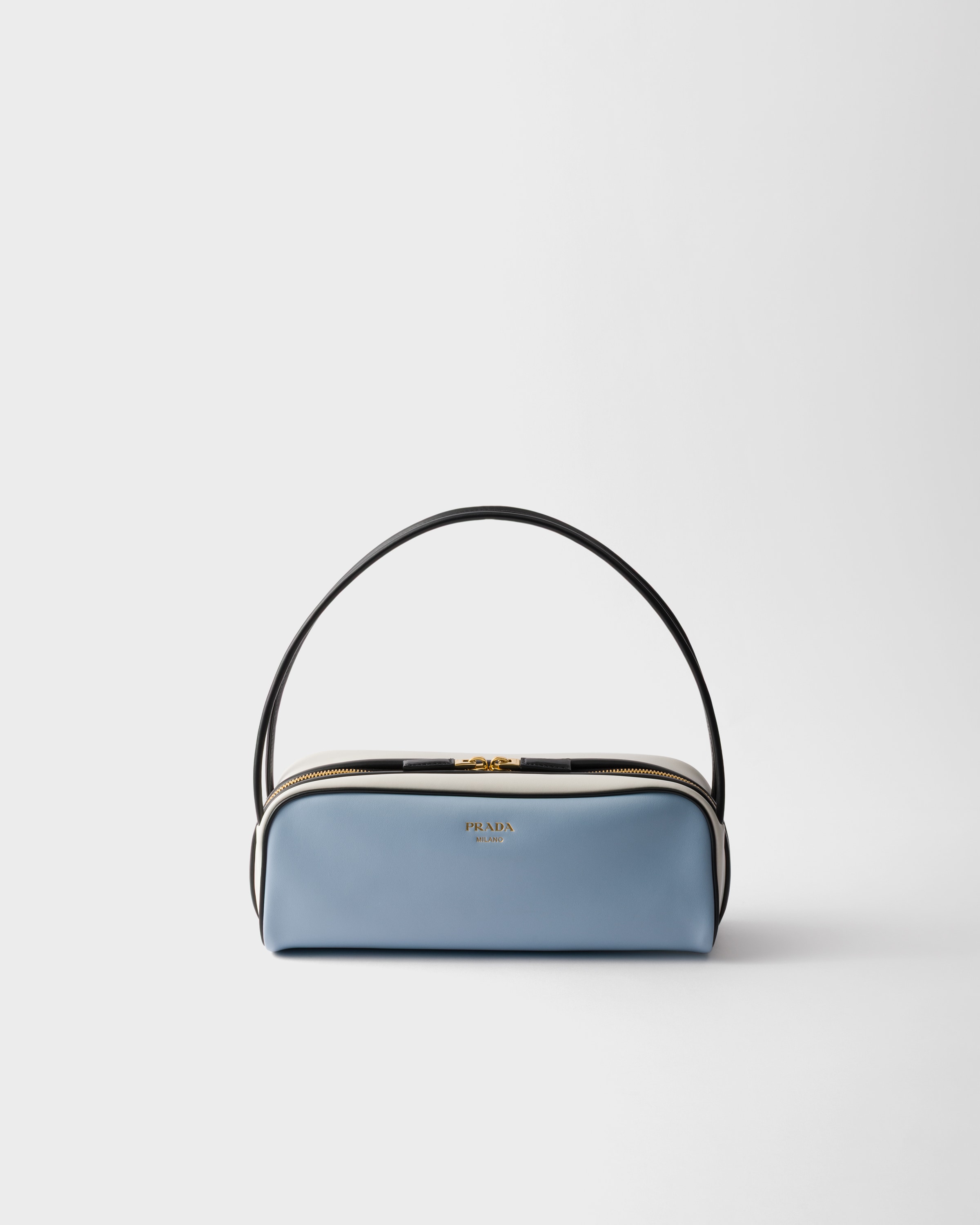 Prada Leather Swing Shoulder Bag In Celeste/white/black