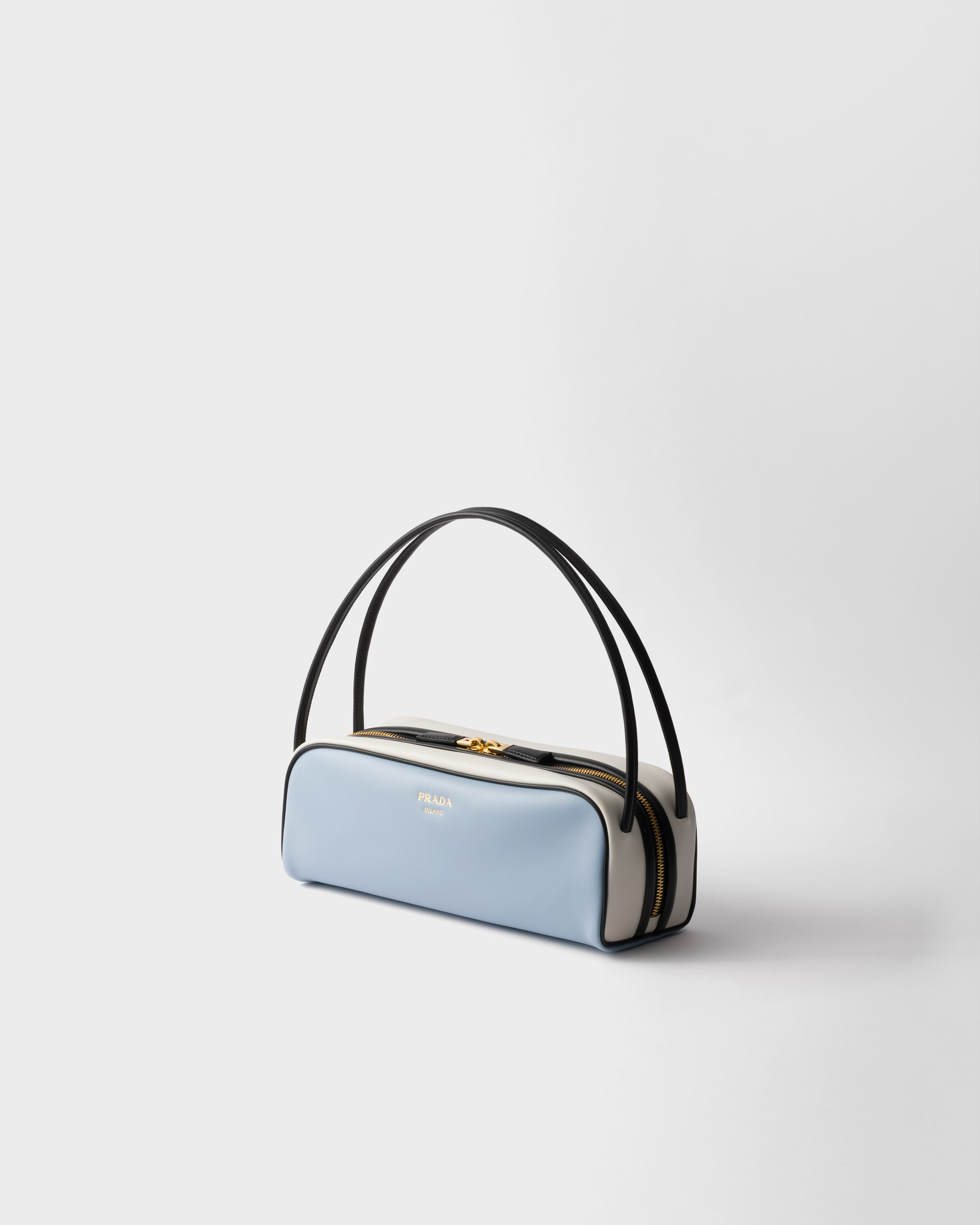 Prada Leather Swing Shoulder Bag In Celeste/white/black