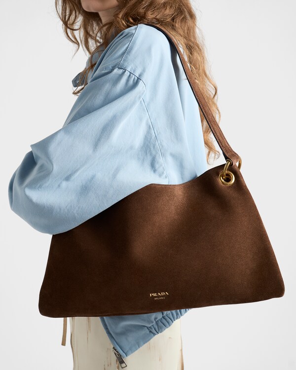 Große Prada Etude Schultertasche aus Wildleder Große Prada Etude Schultertasche aus Wildleder