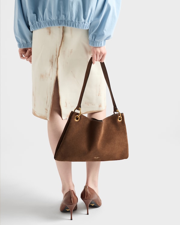 Große Prada Etude Schultertasche aus Wildleder Große Prada Etude Schultertasche aus Wildleder