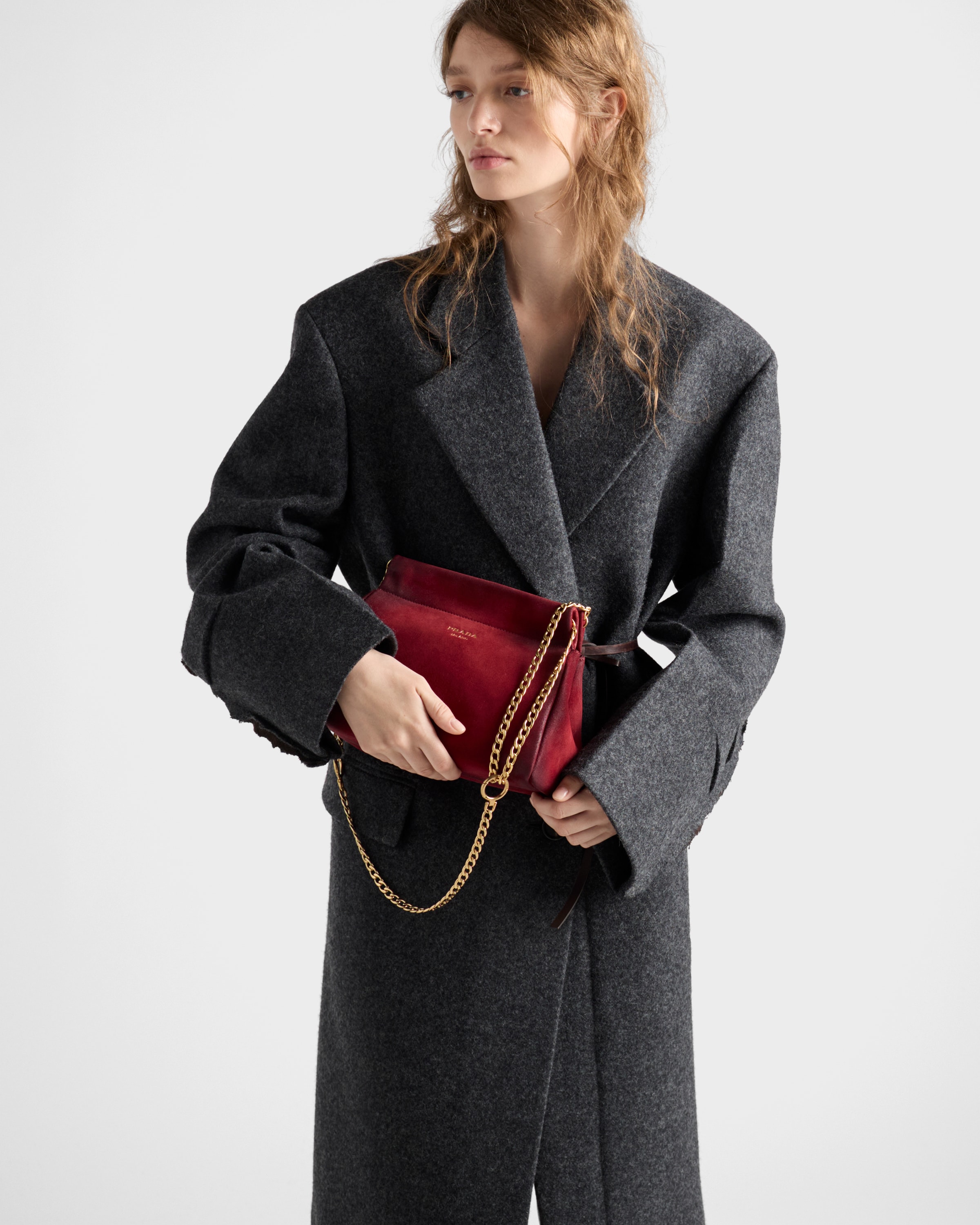 Prada Enchaîné Mini Bag Aus Wildleder In Red