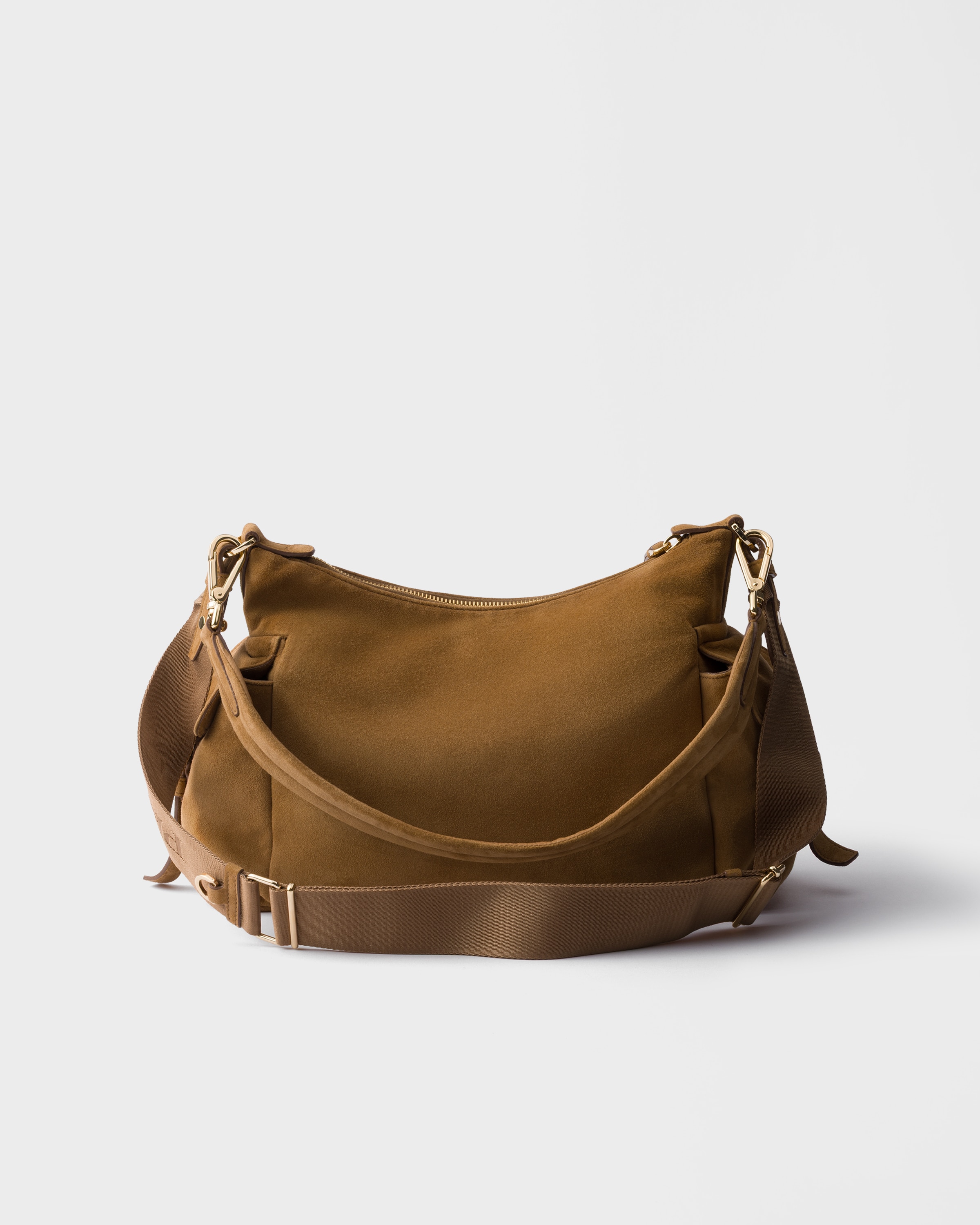 Cinnamon Large Prada Explore suede bag | PRADA