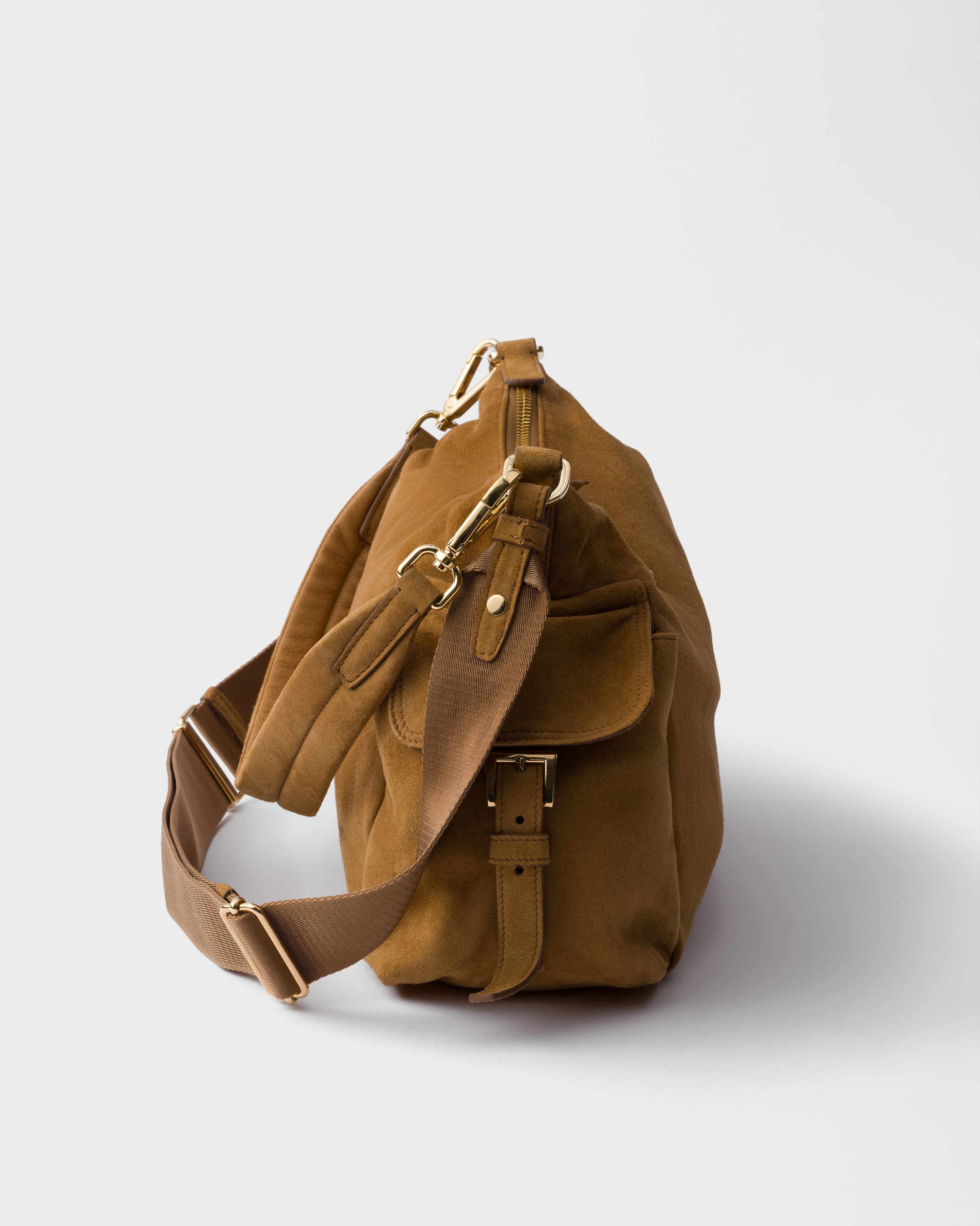 Cinnamon Large Prada Explore suede bag | PRADA