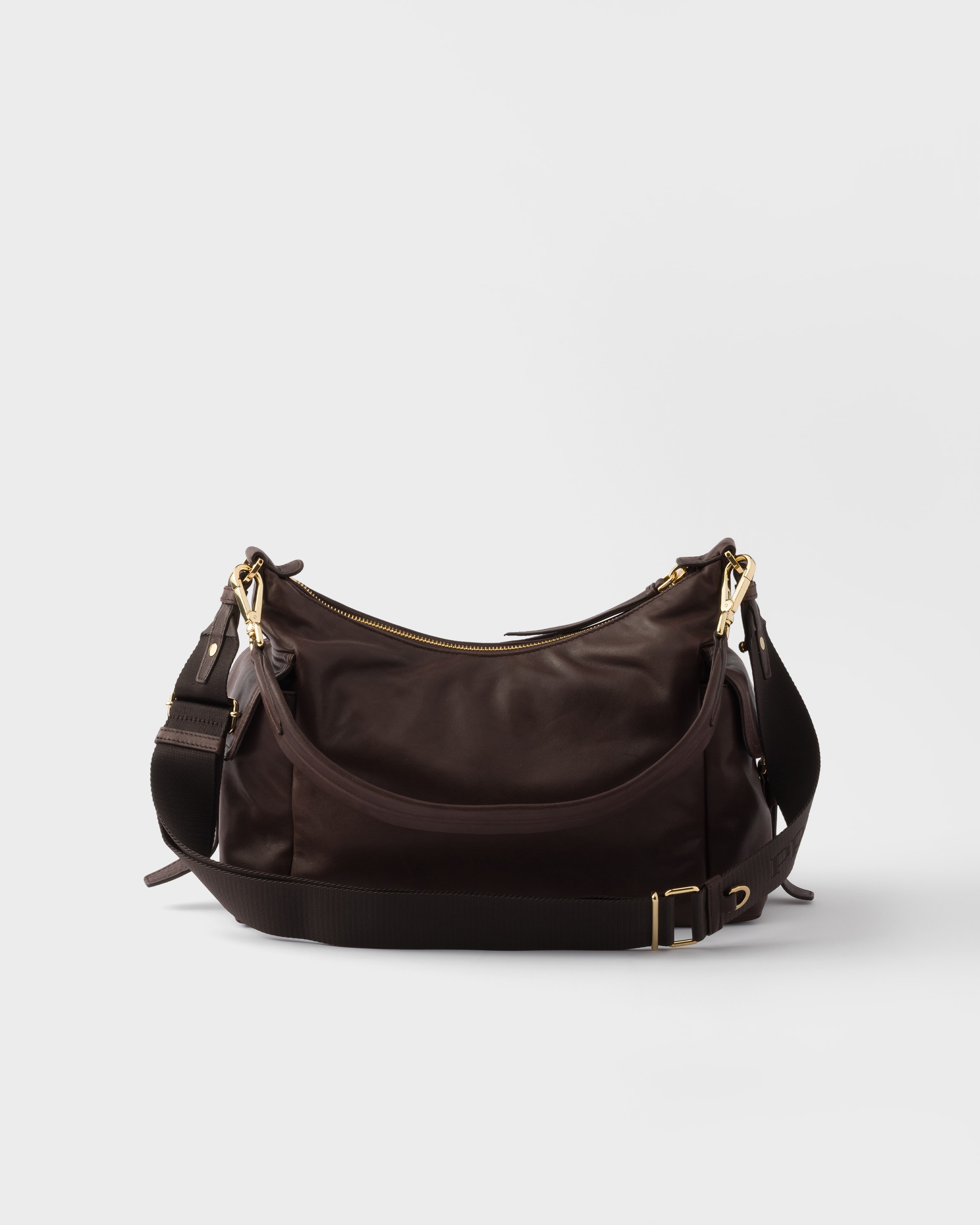 PRADA プラダ　ブラウンレザー バッグ ブラウン Re-Nylon xレザー ダッフルバッグ | PRADA