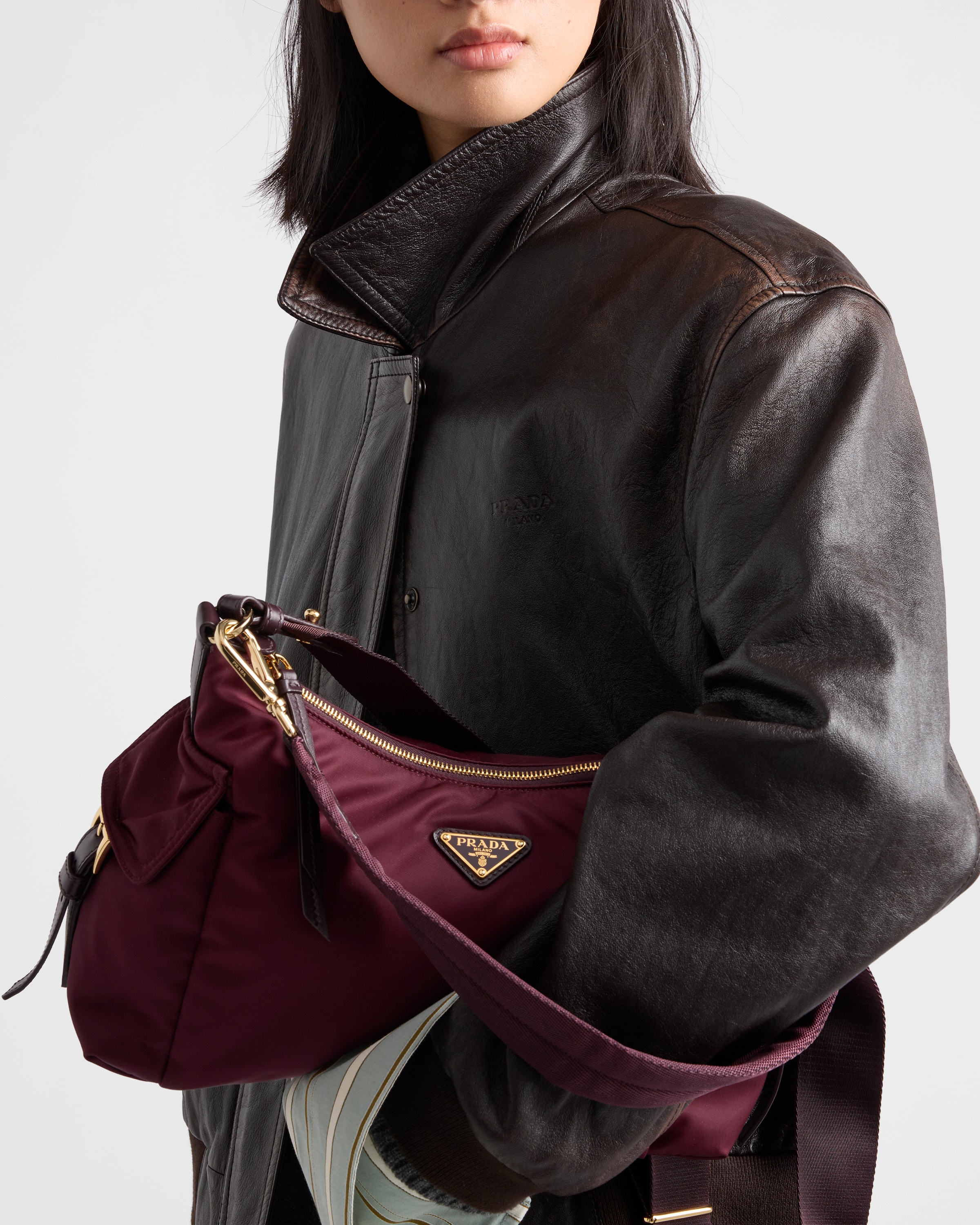 Burgundy Prada Explore Large Re-nylon And Leather Bag | PRADA