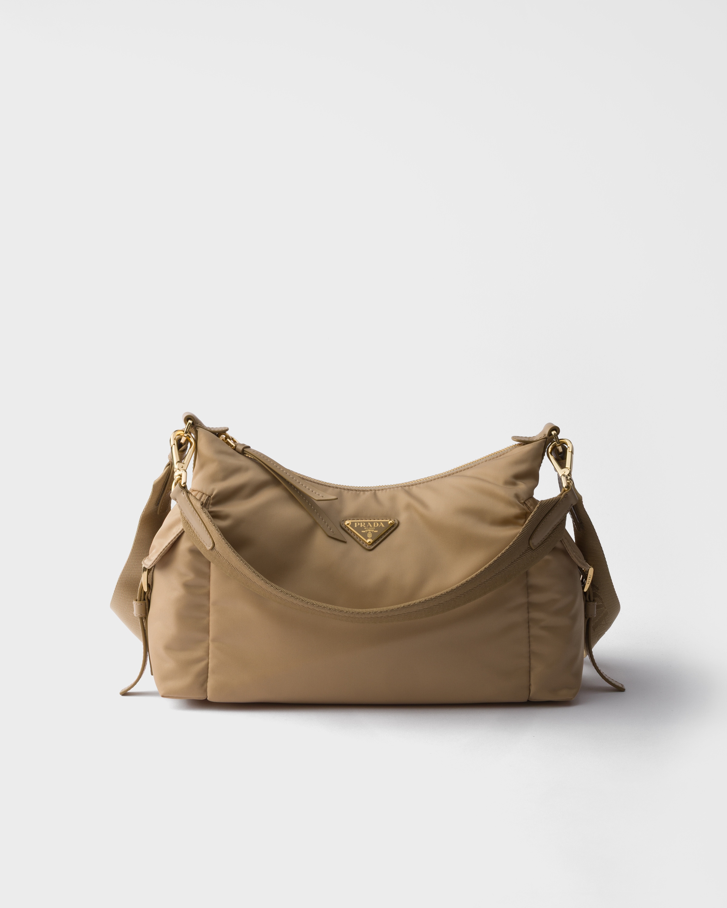 Prada Explore Large Re-nylon And Leather Bag, Woman, Camel Brown