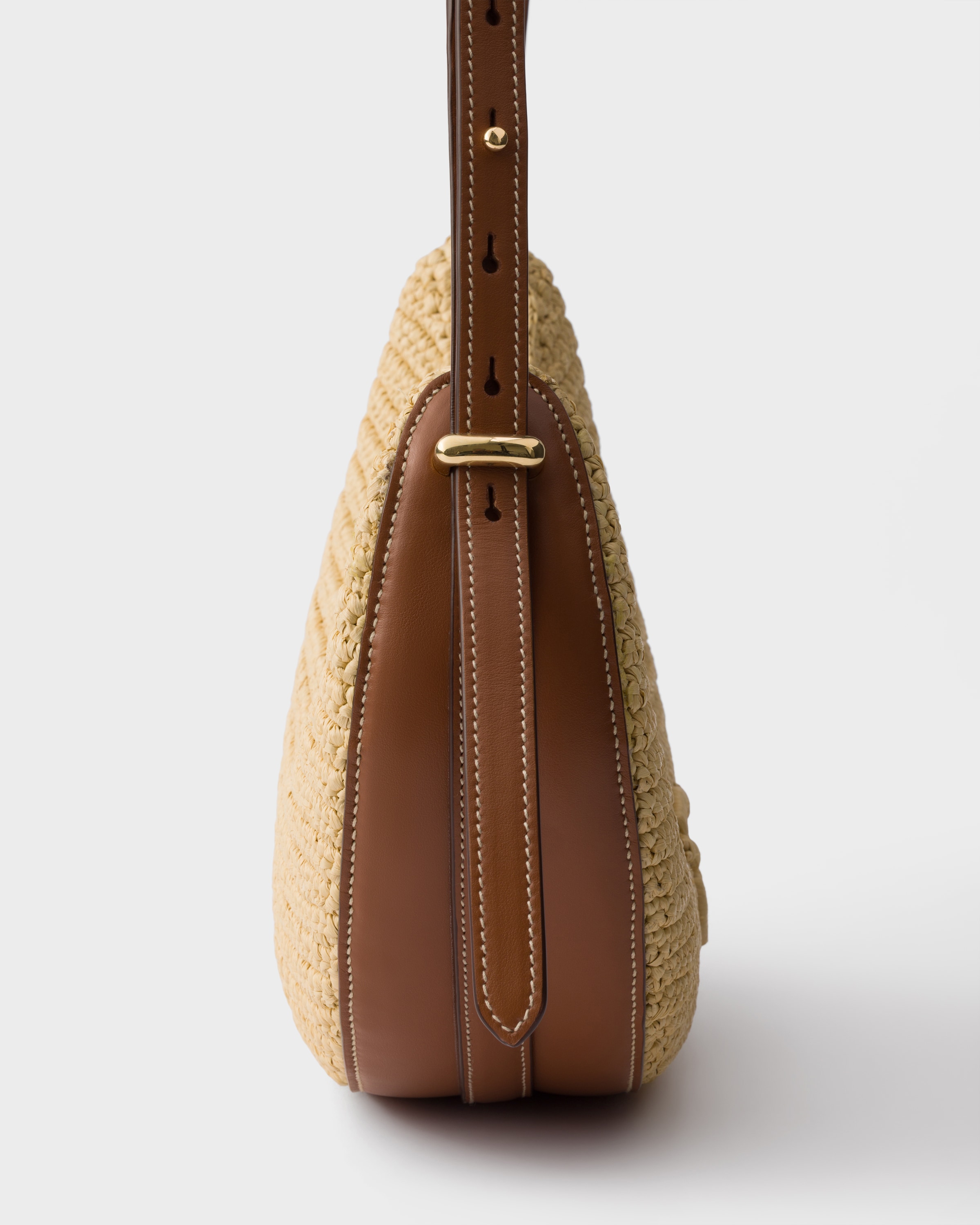 Beige/Cognac Prada Arqué small crochet and leather bag | PRADA