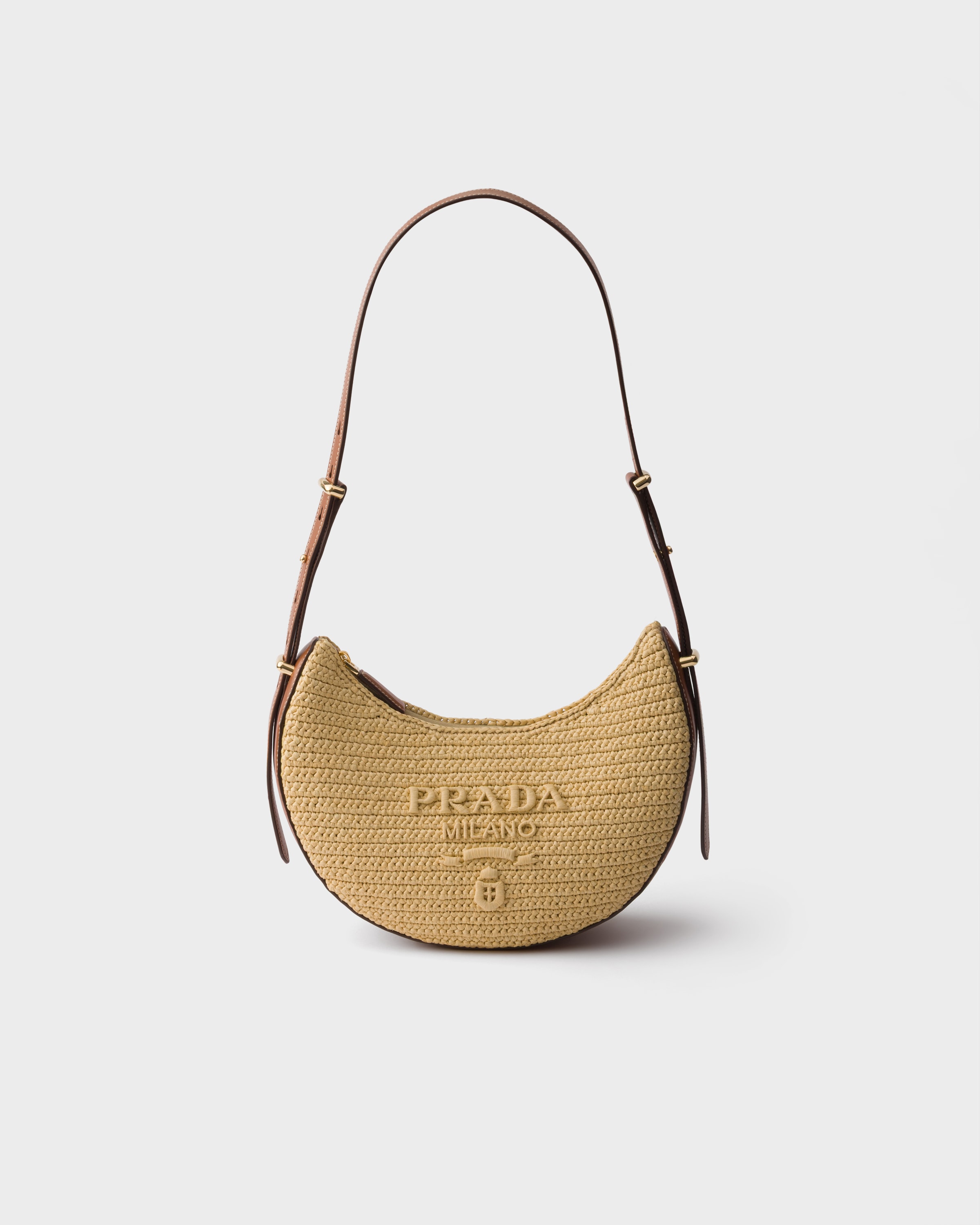 Beige/cognac Prada Arqué Small Crochet And Leather Bag | PRADA