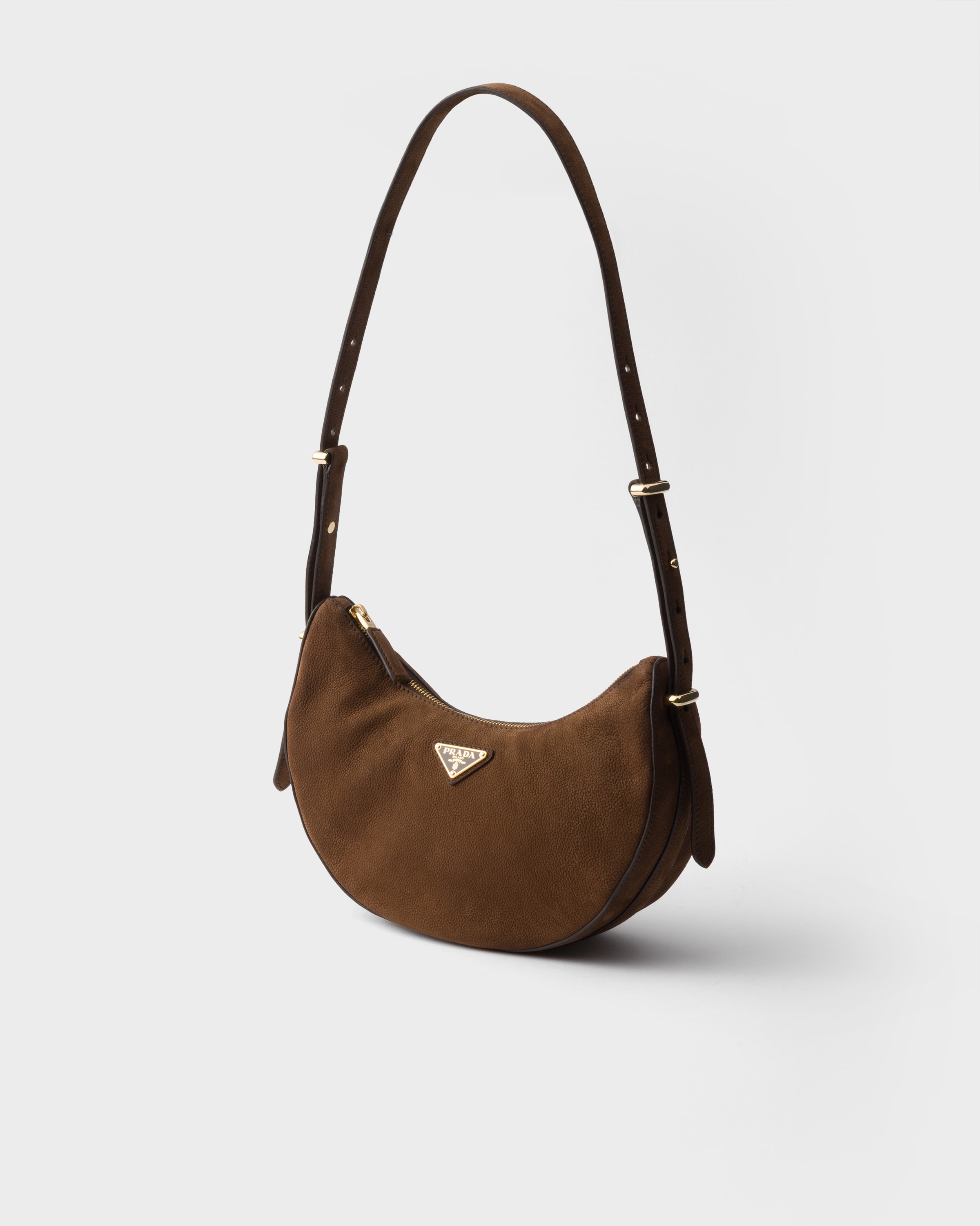 Cocoa Brown Prada Arqué small nubuck leather bag | PRADA - United
