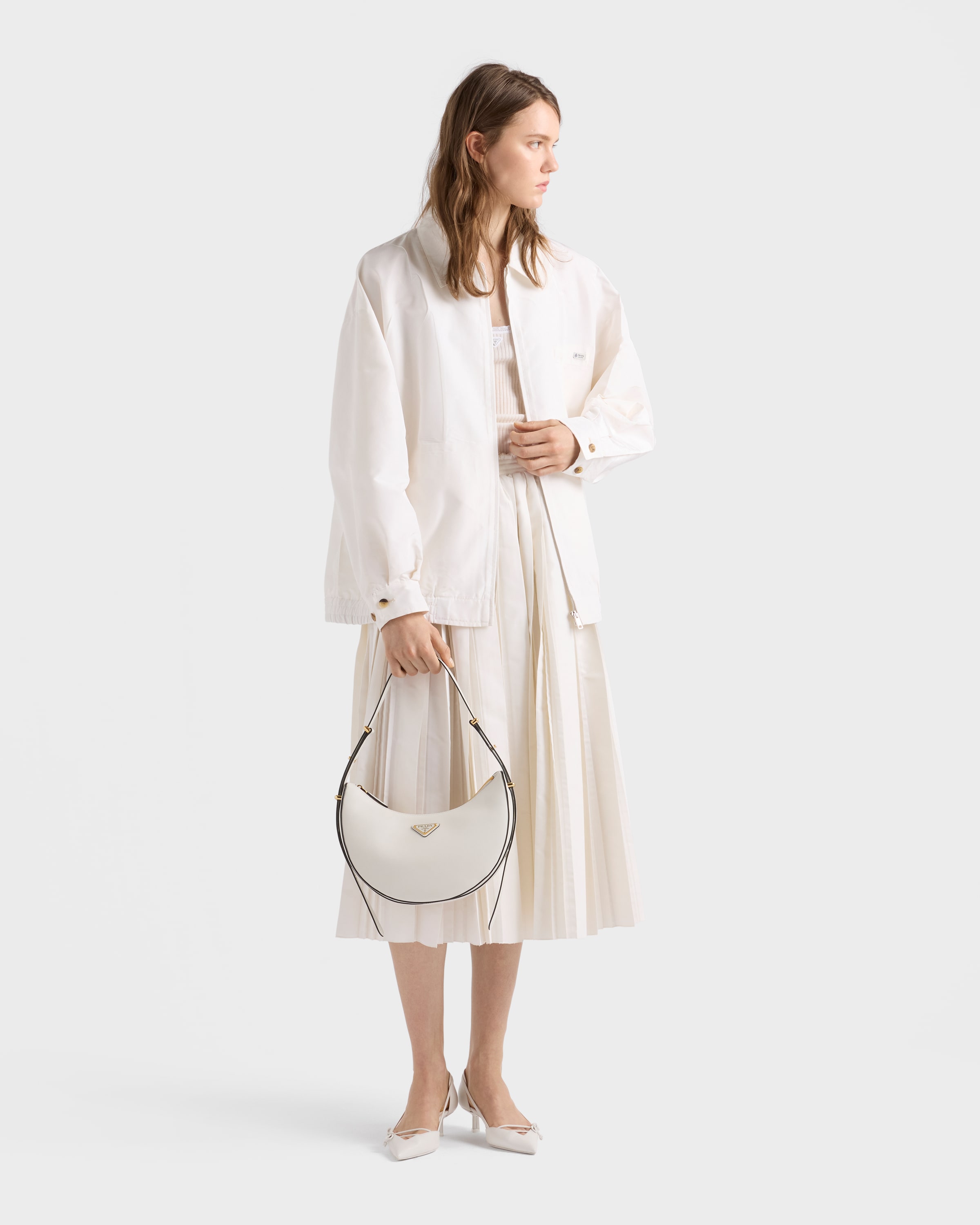 White Prada Arqué Small Leather Shoulder Bag | PRADA - United States