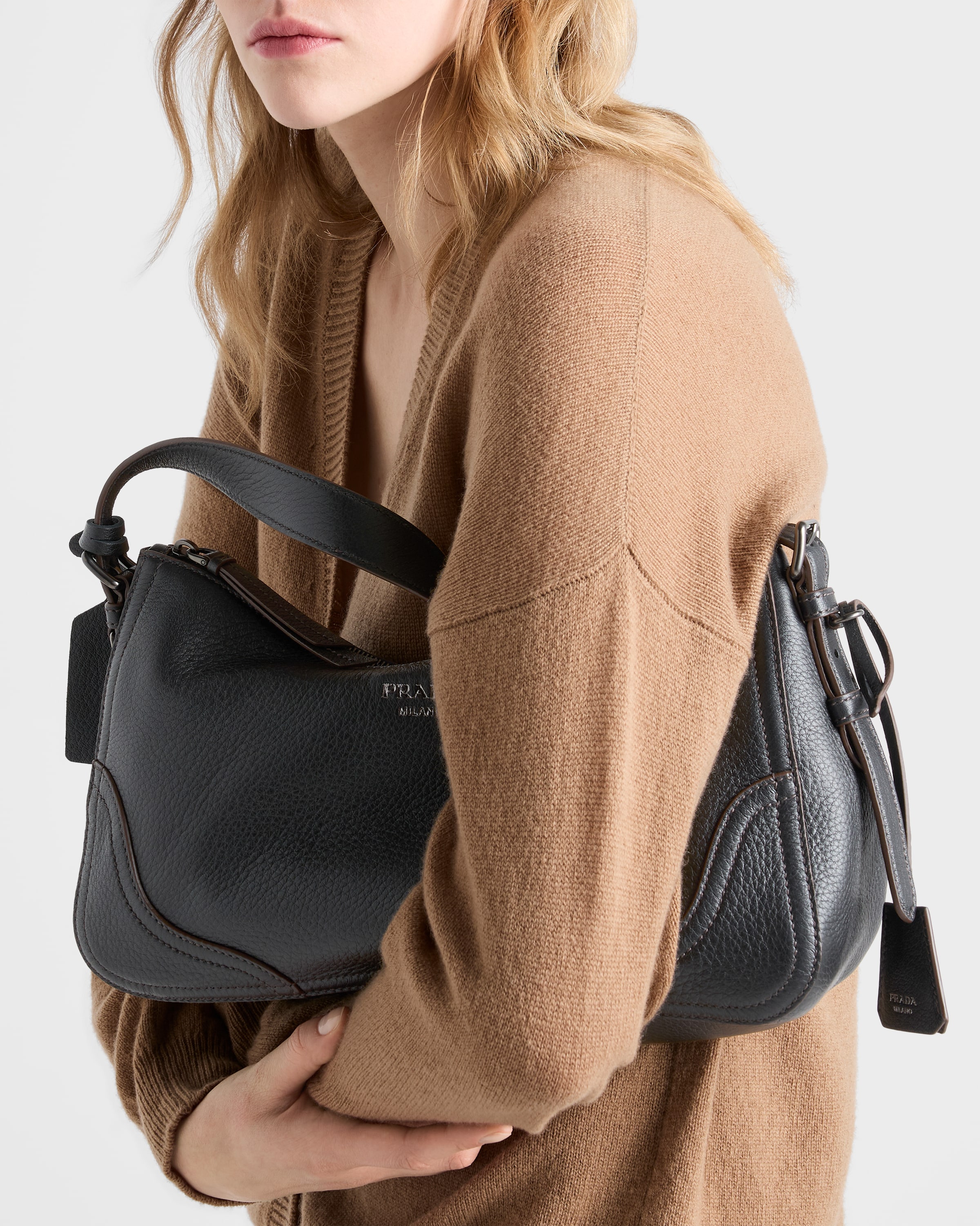 Black Prada Aimèe large leather shoulder bag | PRADA