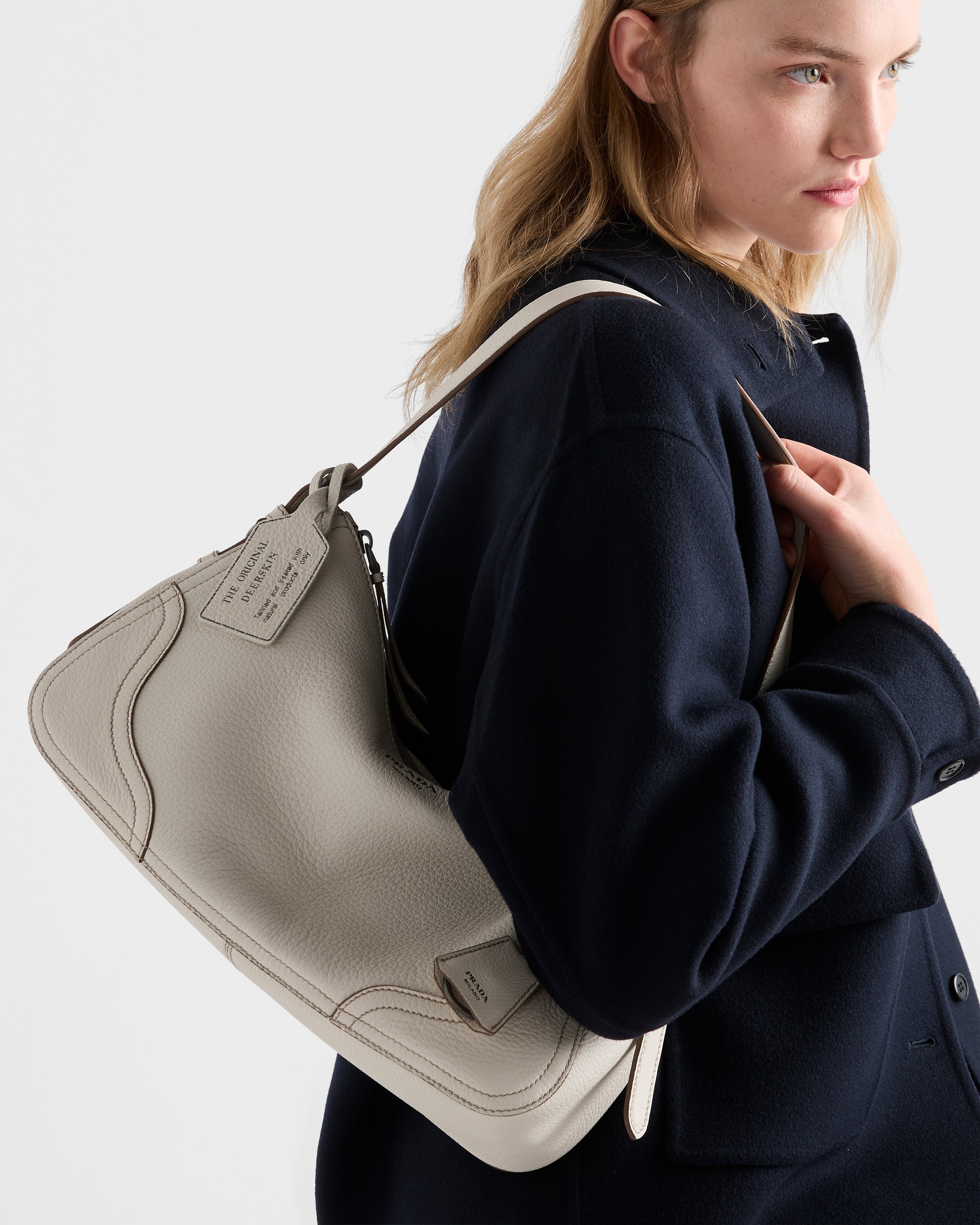 Chalk White Prada Aimèe large leather shoulder bag | PRADA
