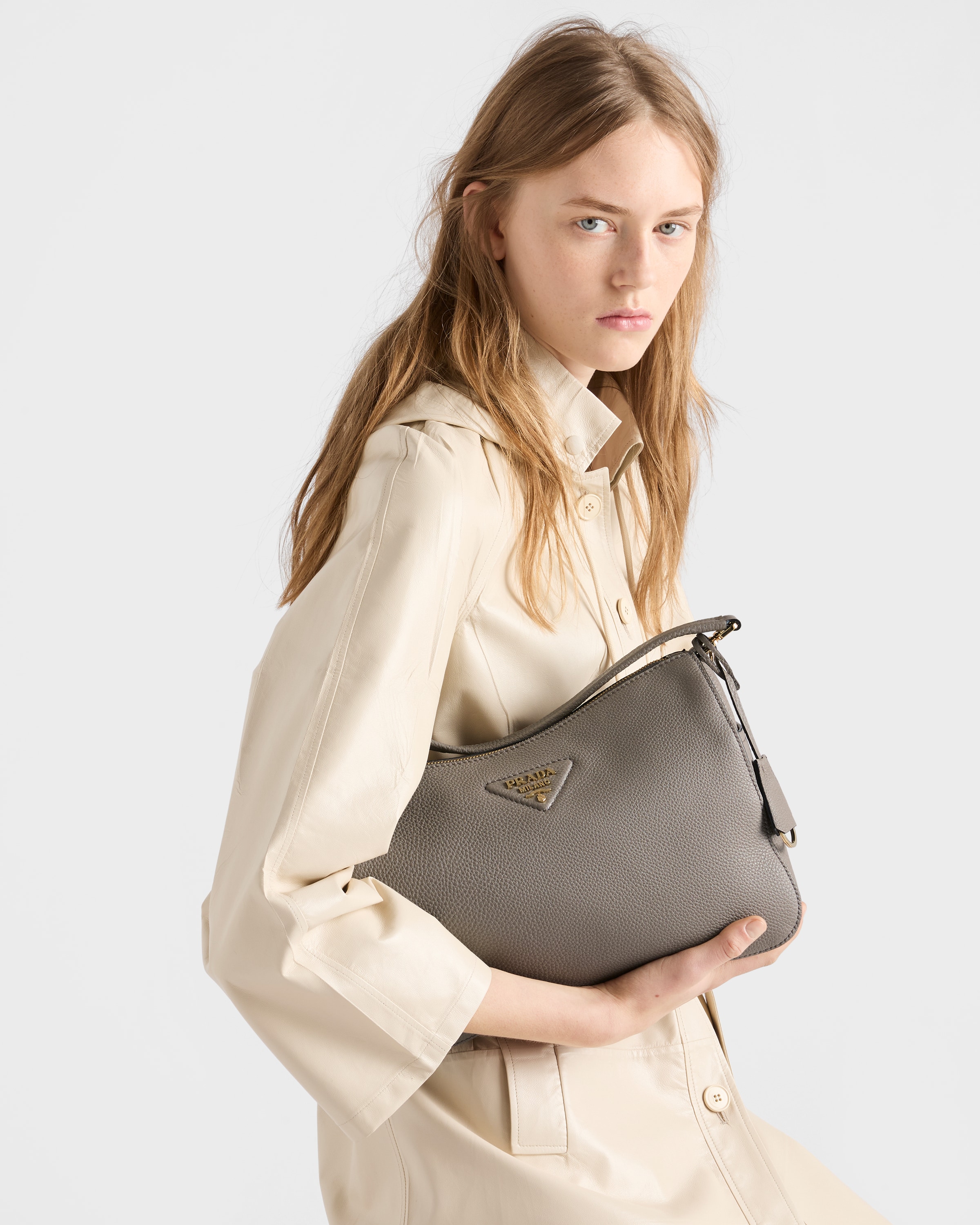 Clay Gray Medium leather shoulder bag | PRADA - United States