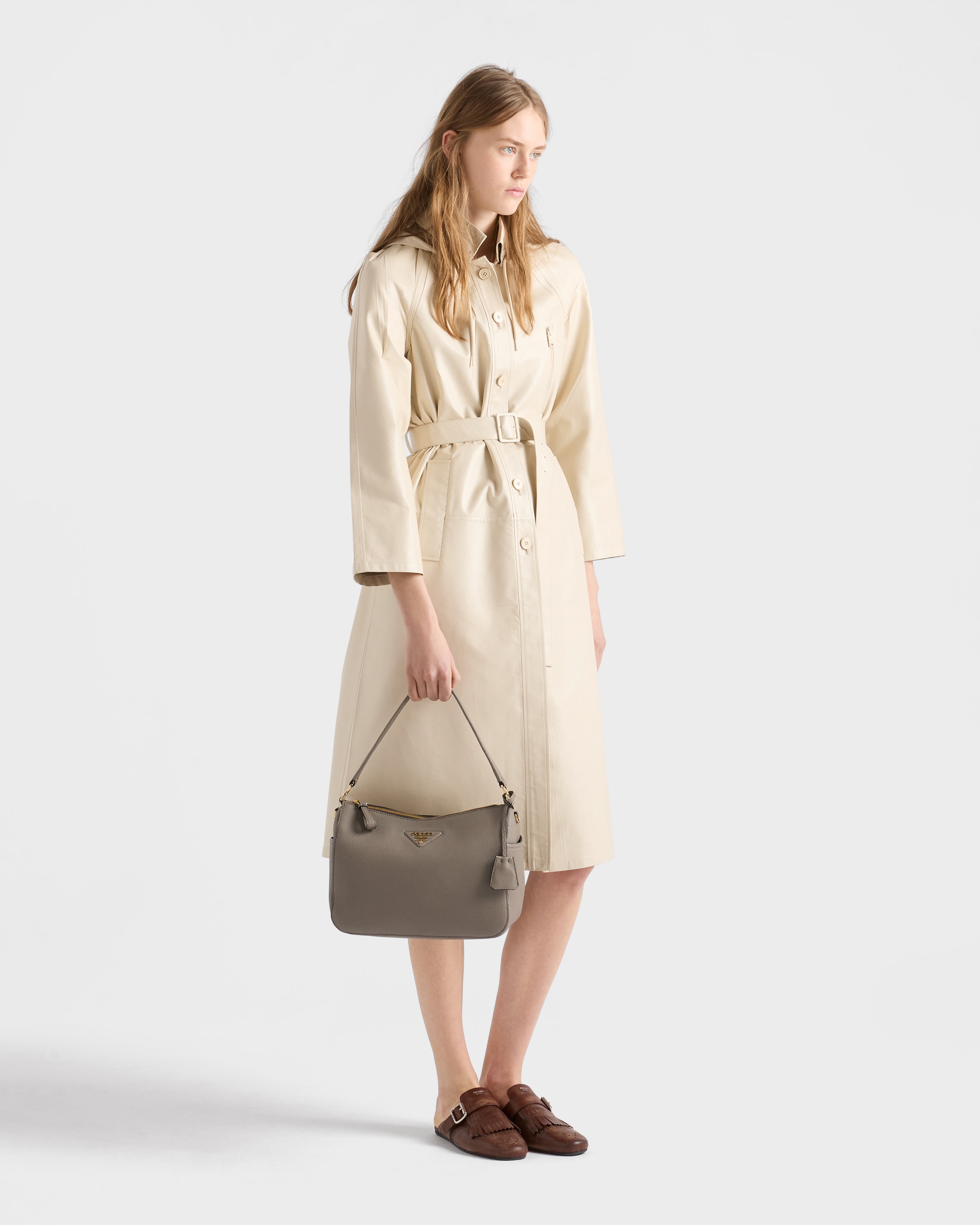 Clay Gray Medium Leather Shoulder Bag | PRADA