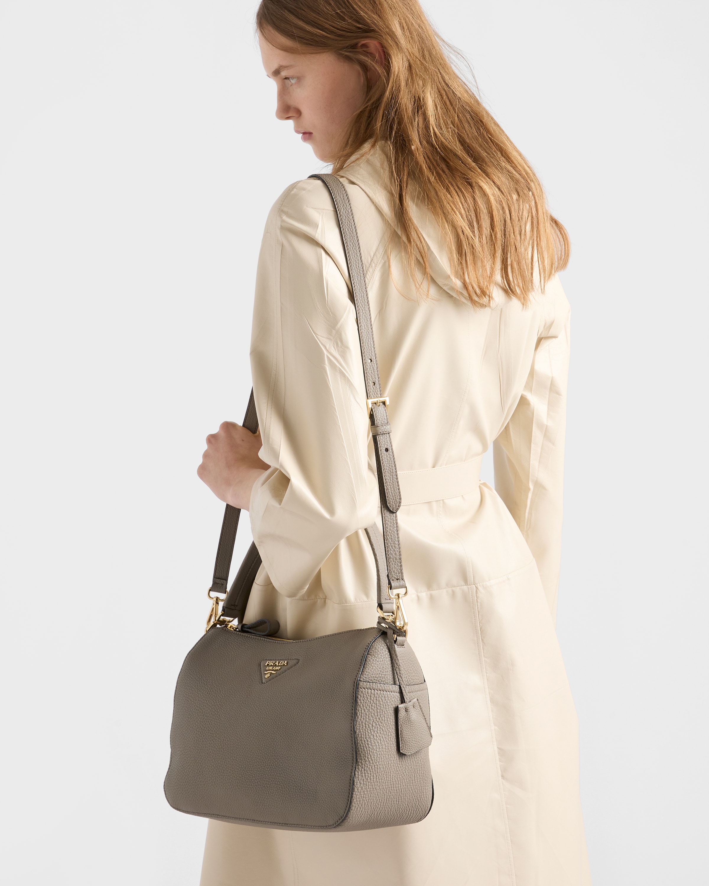 Clay Gray Medium leather shoulder bag | PRADA - United States