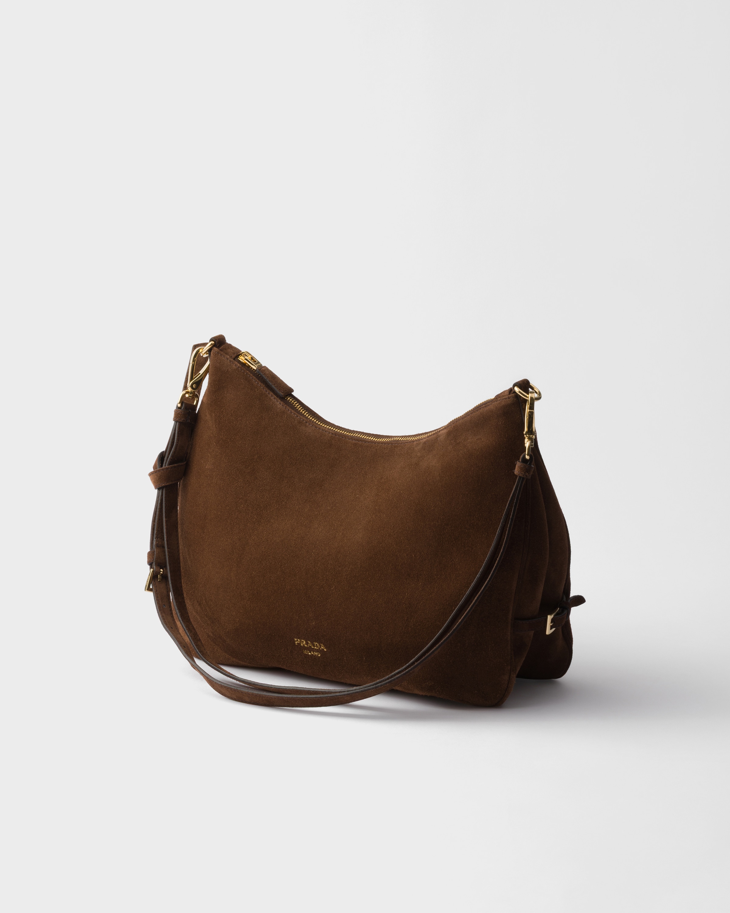 Cocoa Brown Prada Fold Large Suede Bag | PRADA - United States